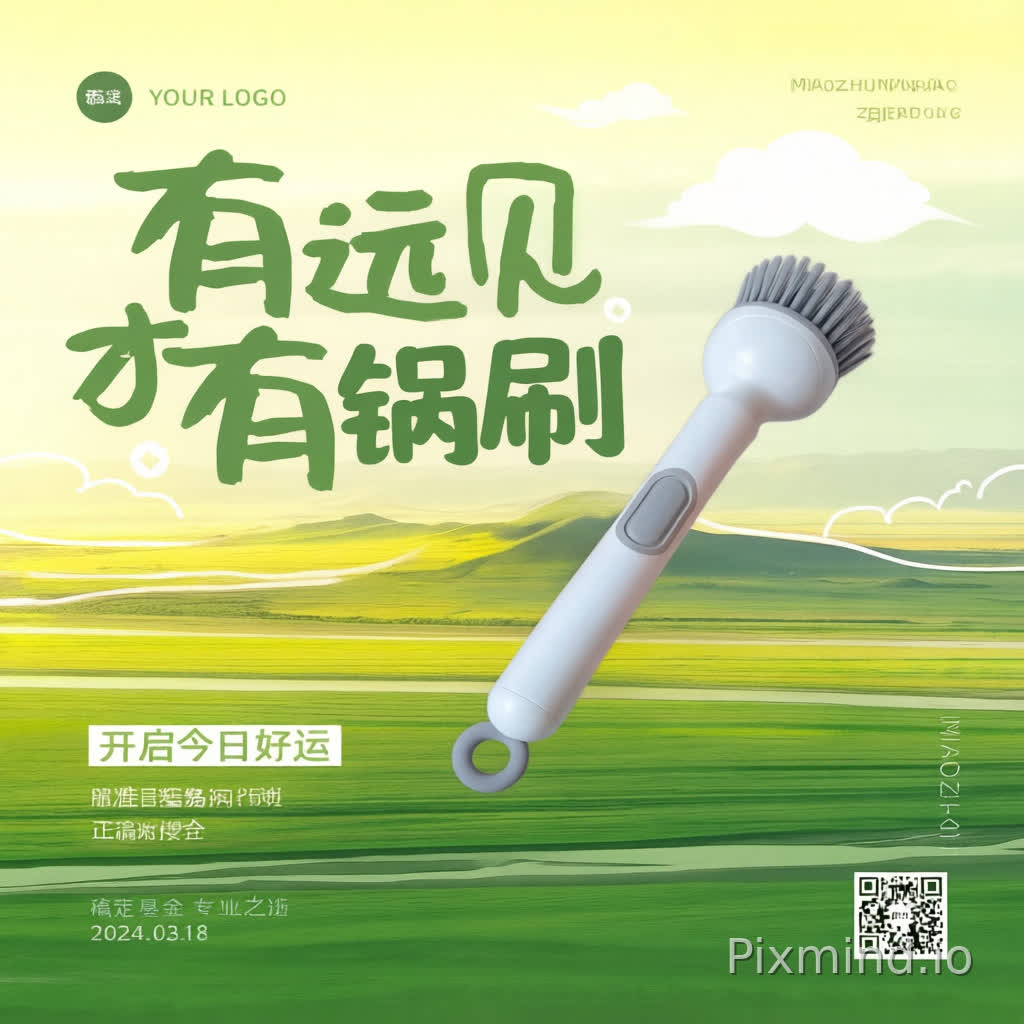 设计要求:
1. 参考设计风格:仔细观察第二张参考图的整体设计风格,包括:
- 配色方案和色彩搭配
- 视觉排版和构图布局
- 设计元素和装饰风格
- 文字编排和层级关系
2. 产品融合:将第一张图片中的产品自然融入海报设计中:
- 保持产品完整性和清晰度
- 产品放置位置要符合视觉重心
- 产品与背景要和谐统一,不突兀
- 产品周围留白适当,避免拥挤
3. 文字内容:
- 主标题:"洁净锅刷"(醒目突出,字体层级最高)
4. 整体效果:
- 商业级专业海报质量
- 视觉焦点明确,主次分明
- 配色和谐,符合促销主题氛围
- 排版精美,符合现代审美
- 竖版比例 9:16