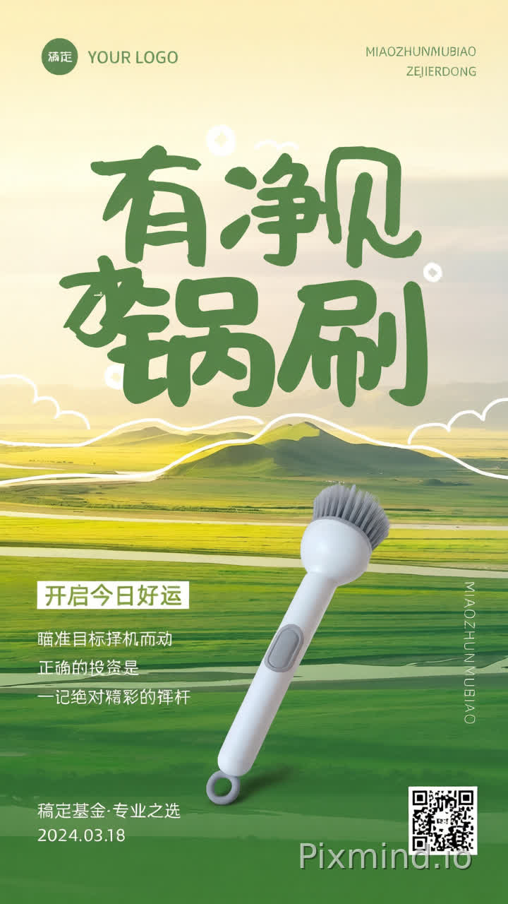 设计要求:
1. 参考设计风格:仔细观察第二张参考图的整体设计风格,包括:
- 配色方案和色彩搭配
- 视觉排版和构图布局
- 设计元素和装饰风格
- 文字编排和层级关系
2. 产品融合:将第一张图片中的产品自然融入海报设计中:
- 保持产品完整性和清晰度
- 产品放置位置要符合视觉重心
- 产品与背景要和谐统一,不突兀
- 产品周围留白适当,避免拥挤
3. 文字内容:
- 主标题:"洁净锅刷"(醒目突出,字体层级最高)
4. 整体效果:
- 商业级专业海报质量
- 视觉焦点明确,主次分明
- 配色和谐,符合促销主题氛围
- 排版精美,符合现代审美
- 竖版比例 9:16