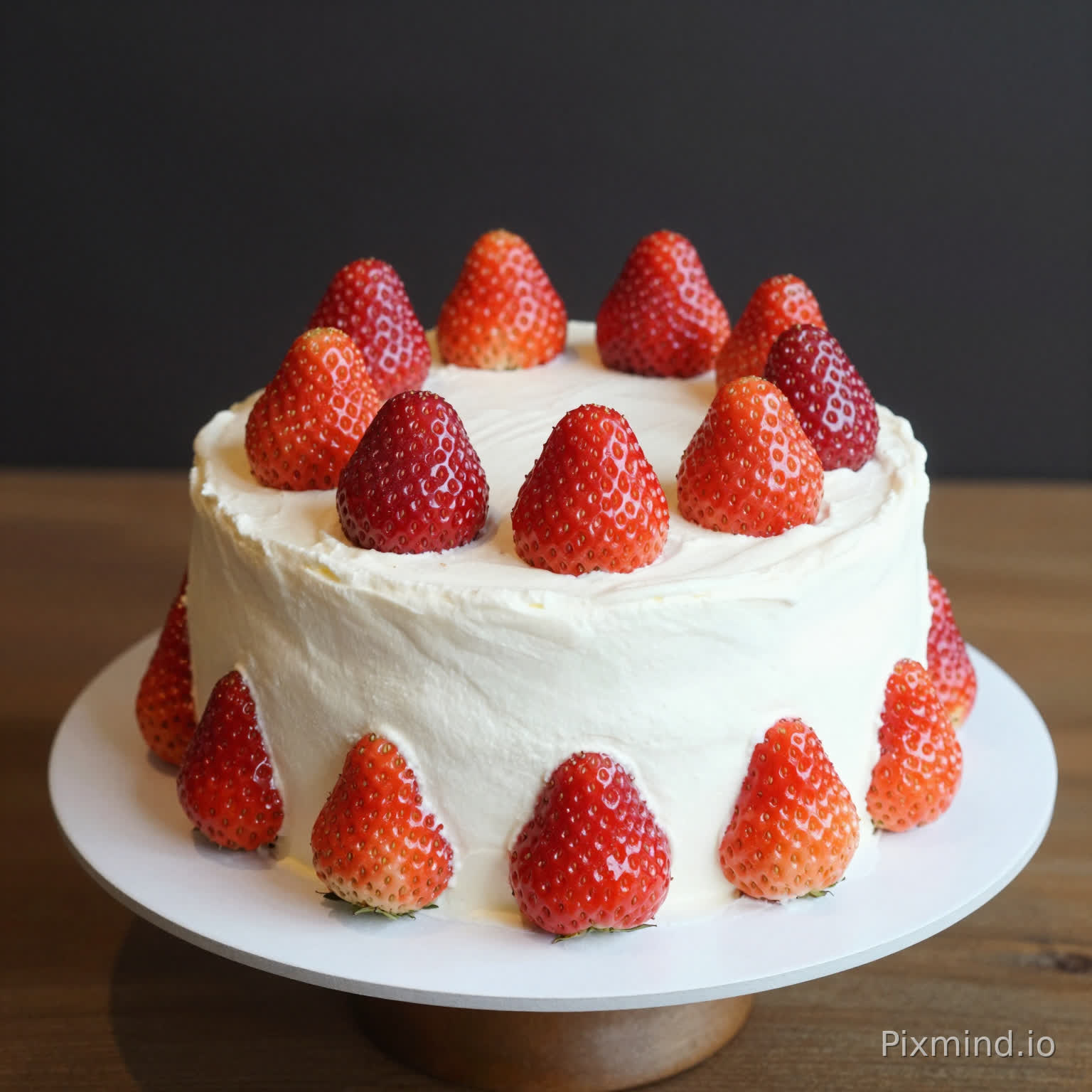 a side view of a round cake with strawberry
flavor without any design just plain strawberry cake(just icing not the strawberry)