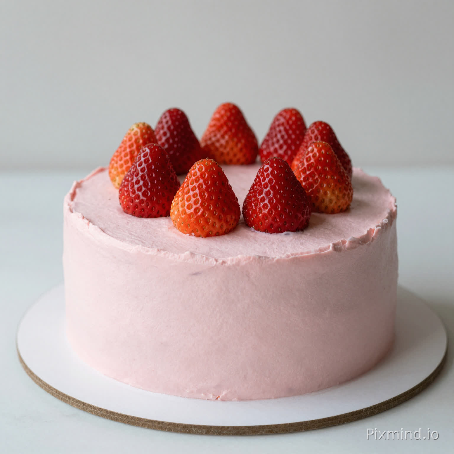 a side view of a round cake without any design just plain strawberry cake(just icing not the strawberry) make it pinkish and remove the strawberry on the top
