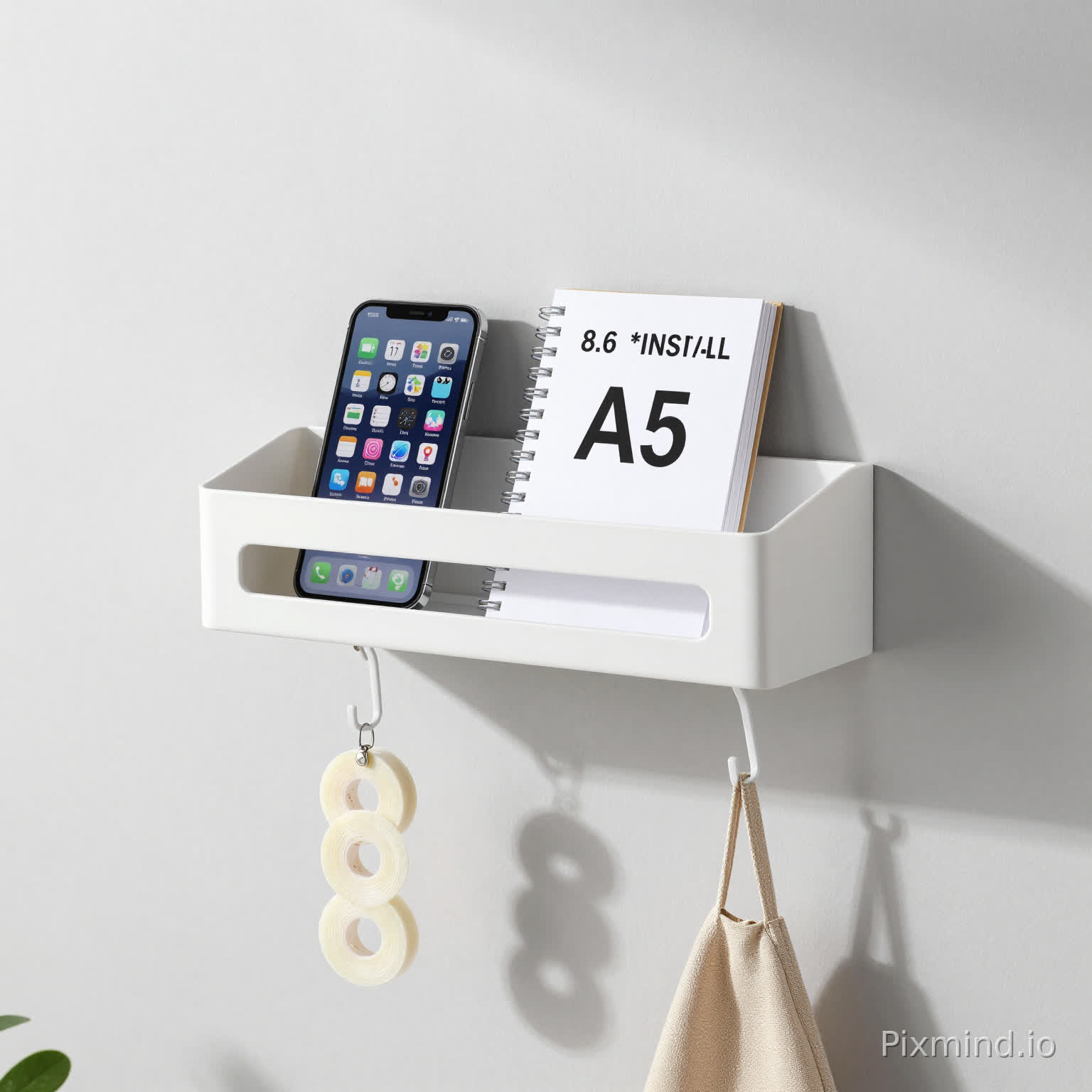 BEDSIDE SHELF ORGANIZER: This space saving shelf organizer is suitable for holding mobile phones,remotes,glasses,books,clip lights,tissues,scissors,lipstick,hair accessories,data cables,headphones,mail envelopes, keys, tools,jewelry,other little things. Keeps it neater than tossing them on a tabletop. If you have a loft bed or have an RV, this shelf must be a lifesaver. Choose it !
DURABLE & SIMPLE DESIGN: This shelf organizer is made of high quality plastic, makes it very sturdy and stable. It can be used as a shelf for ,bedroom,bathroom cabinet ,student dorm,apartment,RV,office etc. We use hollow design at the bottom of 2 slots to ensure no dust buildup. The 4 hooks at the bottom is convenient to hang some small items like hair ties.
SIZE: Square shape in 8.6 inch*8.6 inch size. We compare the A5 paper with our shelf, you can clearly understand the size. The depth of the 2 storage space is 1 inch and 1.7inch.
EASY TO INSTALL: Fast&No drilling installation, zero harm to the wall. Use the 5 Double sided tape to stick the bedside shelf to the wall perfectly. The adhesive is very strong enough to hold up 10 lbs. Please watch our installation video,remember you must wipe the walls(not wall paper) clean before you use the tapes.
PACKAGE INCLUDE & CUSTOMER SERVICE: The package comes with 1 x wall shelf, 5 x Double sided tape. Please keep in contact before and after you receive the order. We always persist in providing the best shopping experience to our customers.