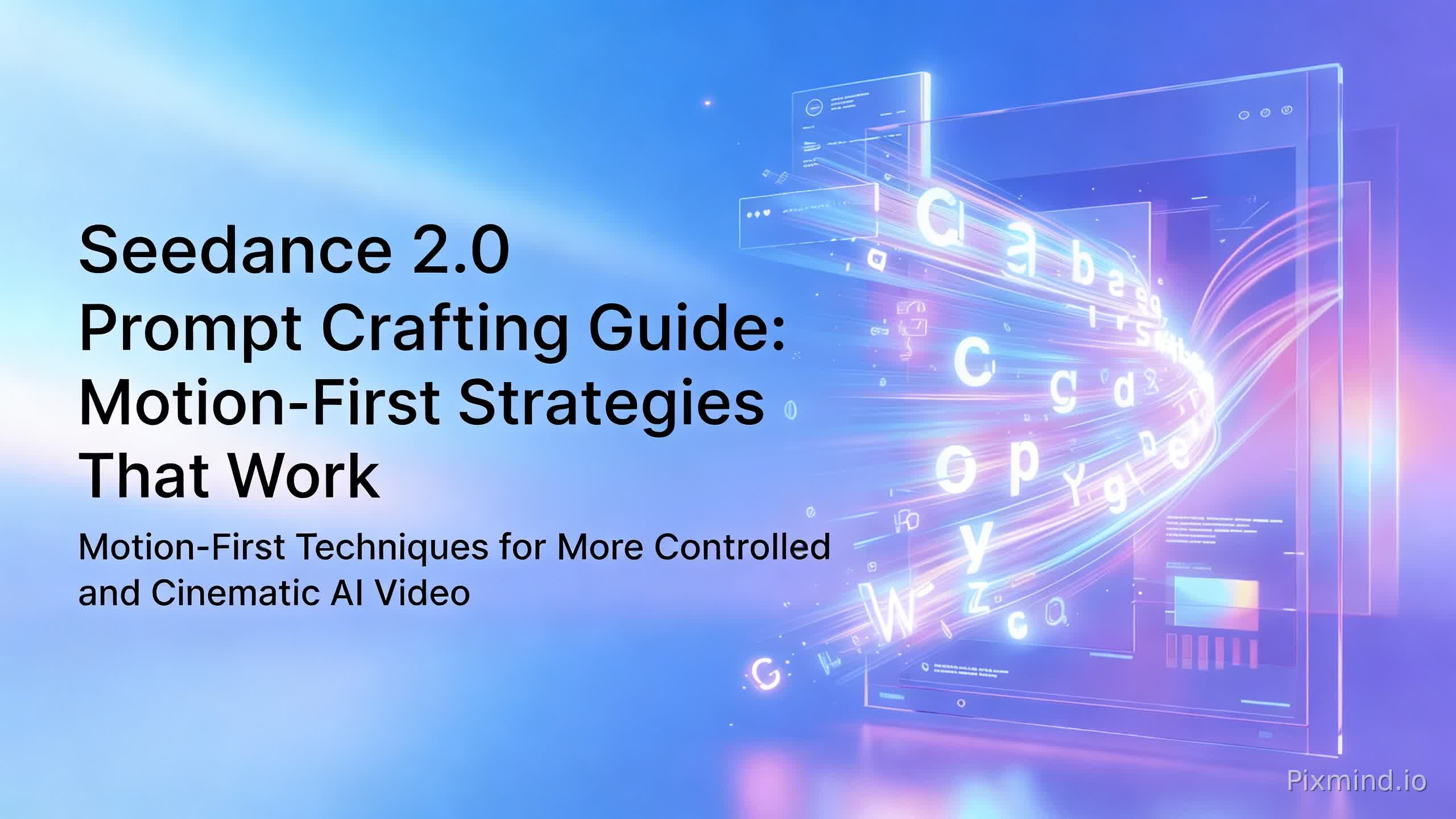 参考原图重新创作一张 背景图重新创作
标题是 Seedance 2.0 Prompt Crafting Guide: Motion-First Strategies That Work
副标题是 Motion-First Techniques for More Controlled and Cinematic AI Video