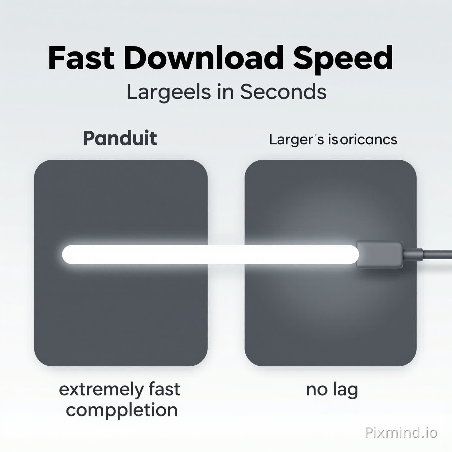 Help me create a comparison chart:
The competitors have slow download speeds, long waiting times for large files, and the video buffering loops repeatedly with the progress bar stuck.
Our network connection has fast download speeds, quick video playback, and no lag.
Graphic design
Left side (Panduit)
The progress bar is completed instantly
Clearly shows the "extremely fast completion" visual effect
Smooth 4K video playback with clear picture quality
On the right (ordinary network cable)
The download progress bar is very slow
The remaining time is very long
The picture is grayish and has a laggy feeling
The video is buffering in circles
The sense of speed must be strong (light effect + motion blur)
Title
Fast Download Speed
Sub-copy:
Large Files in Seconds