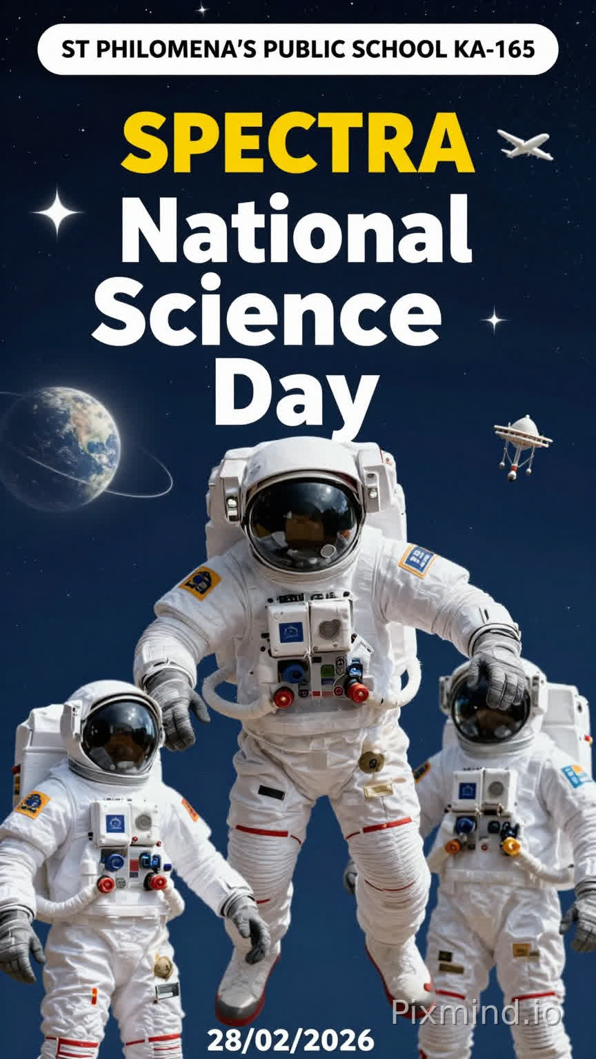 ST PHILOMENA'S PUBLIC SCHOOL KA-165
SPECTRA
National science Day
Celebration
28/02/2026
Background image astronaut without logo plane astronaut image astronaut wallpaper
Highlight the school name and spectre