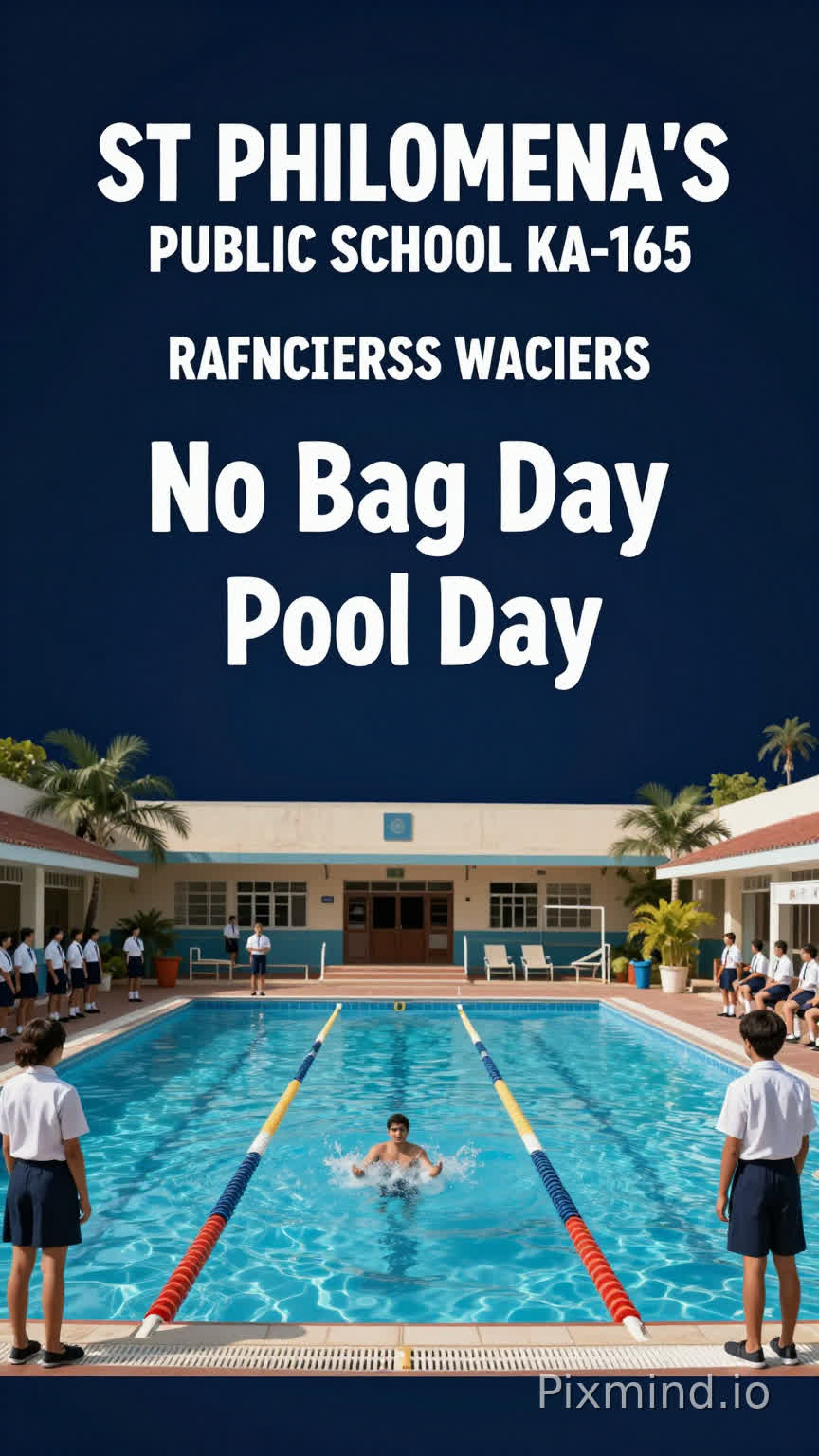 ST PHILOMENA'S PUBLIC SCHOOL KA-165
No Bag day and Pool day
Celebration
Nice background with swimming pool wallpaper highlight the school full name and more dark image