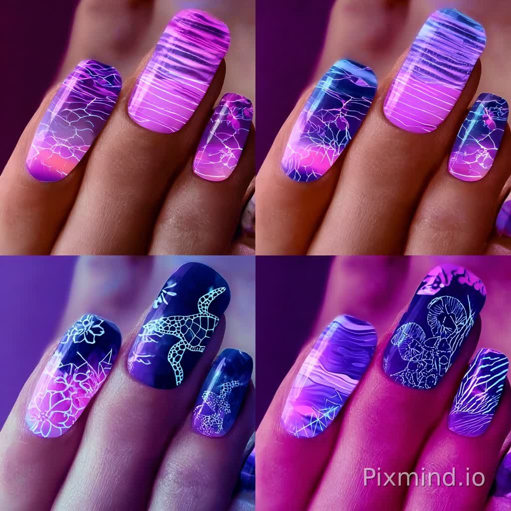 Generate images with a similar style, randomly generate nail art designs, keep colors similar, lighting similar, and brightness consistent.
