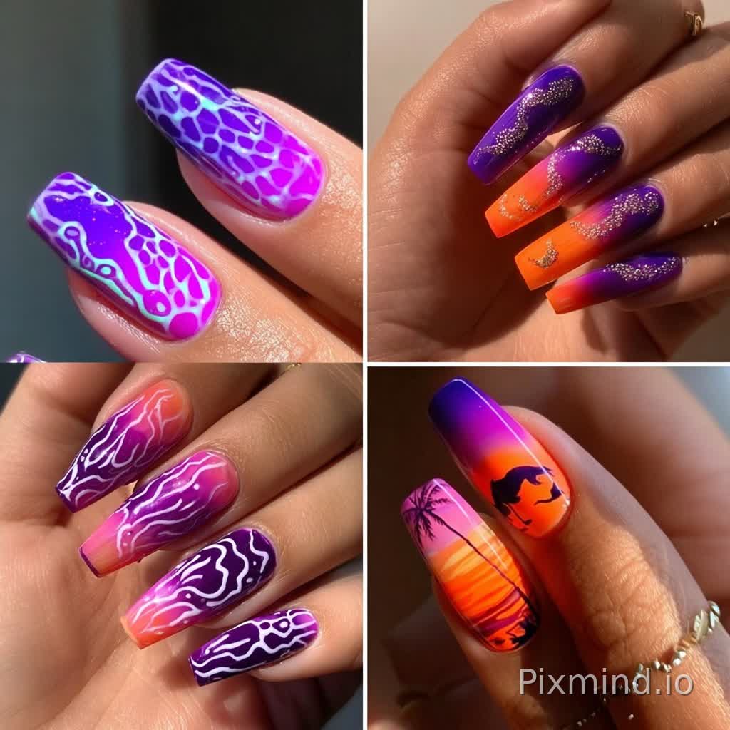 Generate images with a similar style, randomly generate nail art designs, keep colors similar, lighting similar, and brightness consistent.