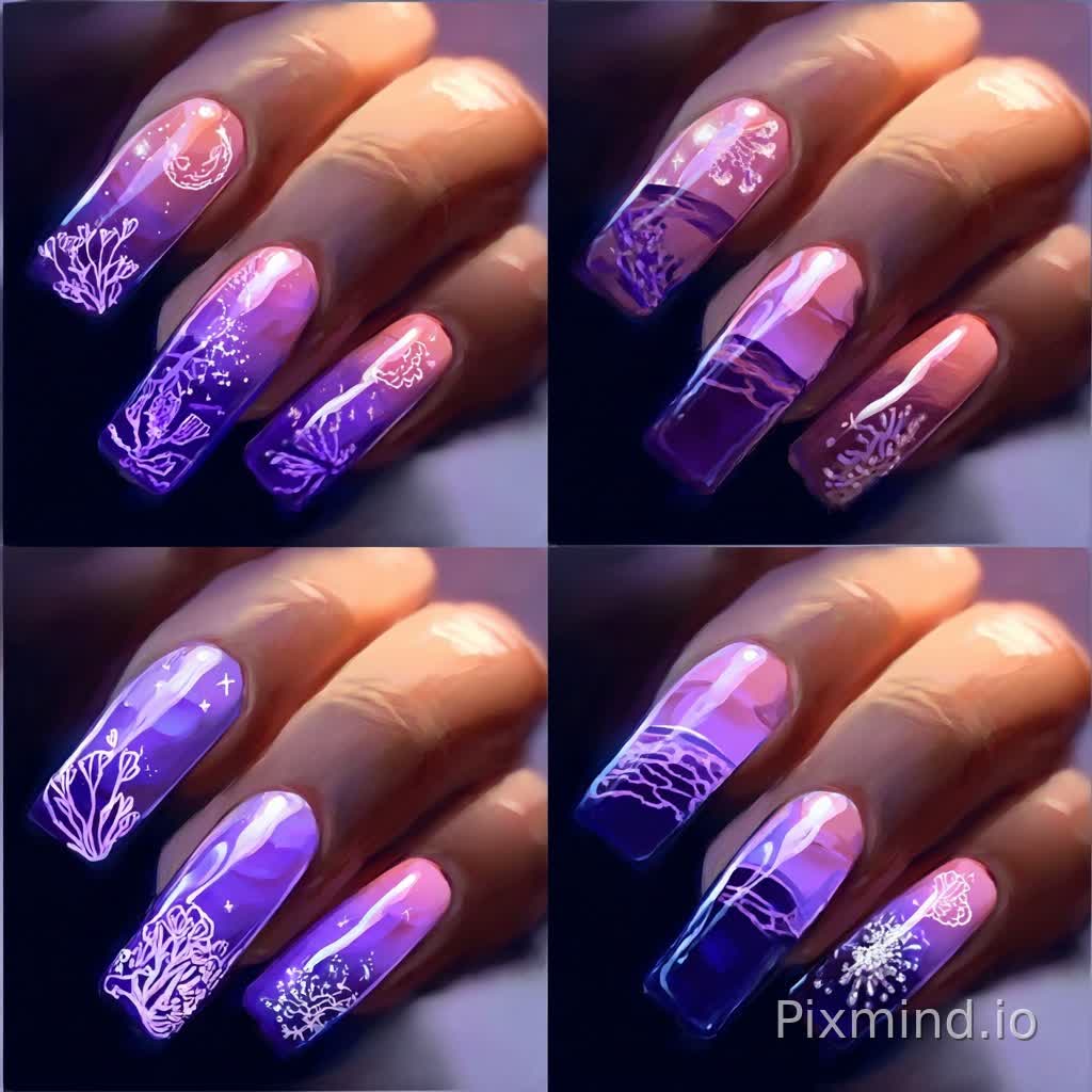 Generate images with a similar style, randomly generate nail art designs, keep colors similar, lighting similar, and brightness consistent.