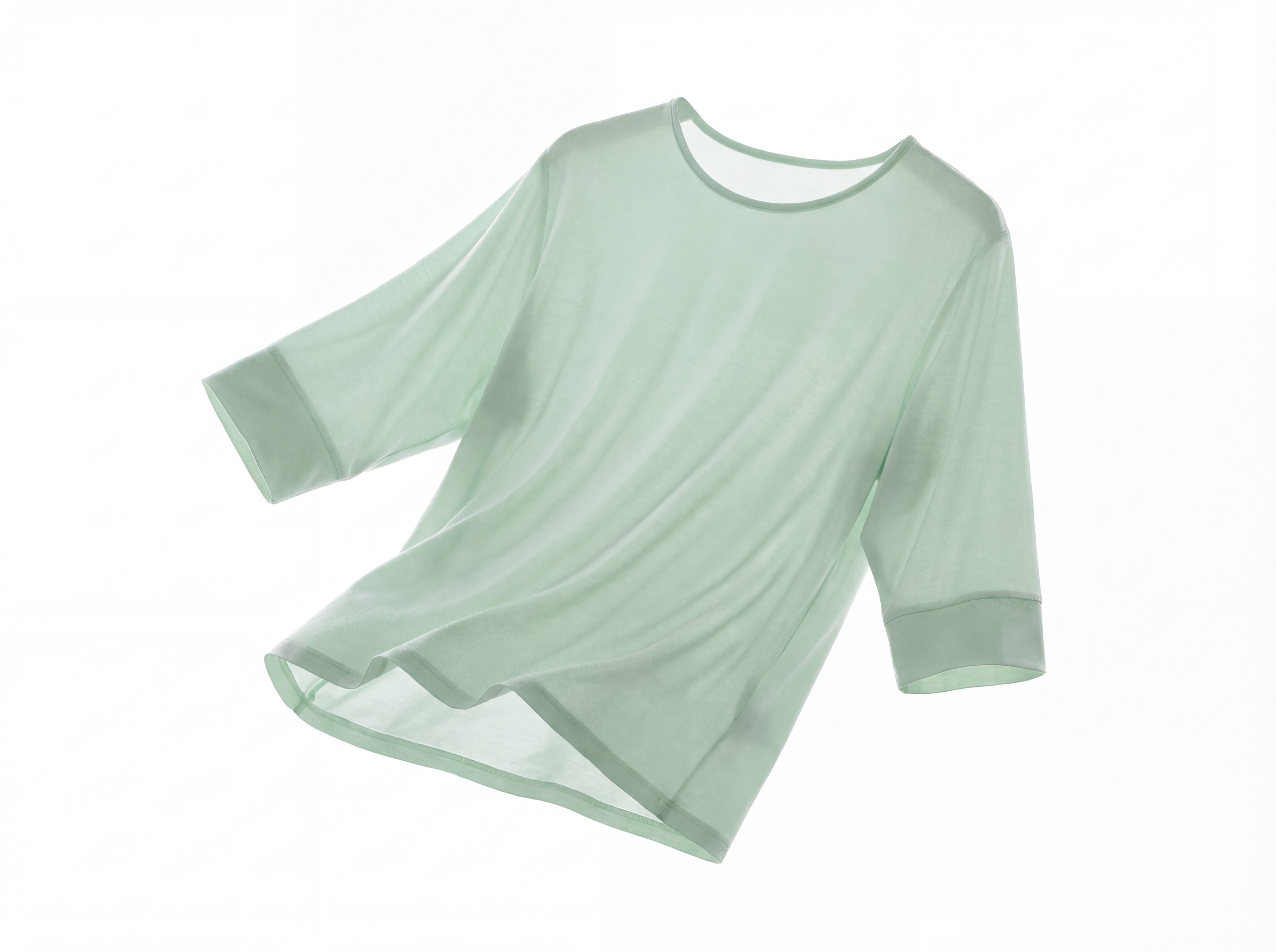 Please adjust the three-quarter sleeve loungewear in Image 2 to match the shape of the loungewear in Image 1, emphasize its lightweight and comfortable texture, and remove the text.
