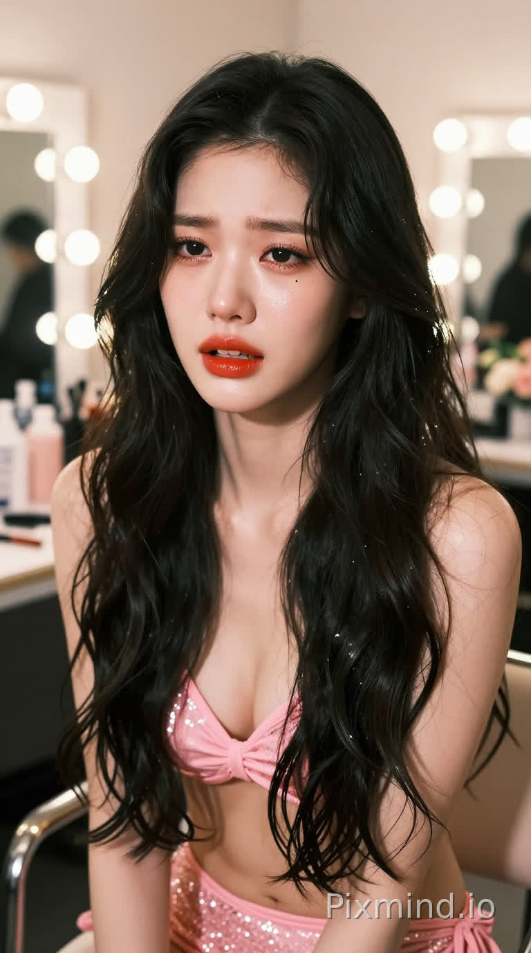 一张令人惊叹的超写人像摄影,主角是韩国人气偶像张元英。她拥有标志性的洋娃娃般精致面容,皮肤如陶瓷般白皙无瑕,呈现出完美的水光肌质感(Glass Skin)。饱满莹润的樱桃红唇,灵动的大眼睛画着精致的卧蚕和根根分明的睫毛,
深情凝视,目光专注,眼神炙热,强忍悲伤,克制痛苦,表情紧绷,张开嘴巴,
眼下标志性的泪痣清晰可见。一头乌黑浓密的波浪长卷发如瀑布般披散在肩头,每一根发丝都闪烁着健康的光泽。她身着一件粉色比基尼泳装。
背景是一个梦幻般的豪华化妆间或后台走廊,柔和的暖色调灯光,背景中有模糊的化妆镜和鲜花装饰,大光圈镜头带来的奶油般焦外虚化(Bokeh)效果极佳。
光影方面采用专业的演播室布光,柔和的主光照亮面部,侧逆光勾勒出身体轮廓和发丝的金边,皮肤呈现出通透的奶油肌质感。色彩风格清新明亮,带有韩系时尚杂志的胶片滤镜感,高饱和度但色调柔和。8k超高清分辨率,RAW格式直出,极致的细节描绘,从发丝的纹理到衣物的亮片反光都清晰可见,大师级构图,电影级质感,视觉冲击力强。
