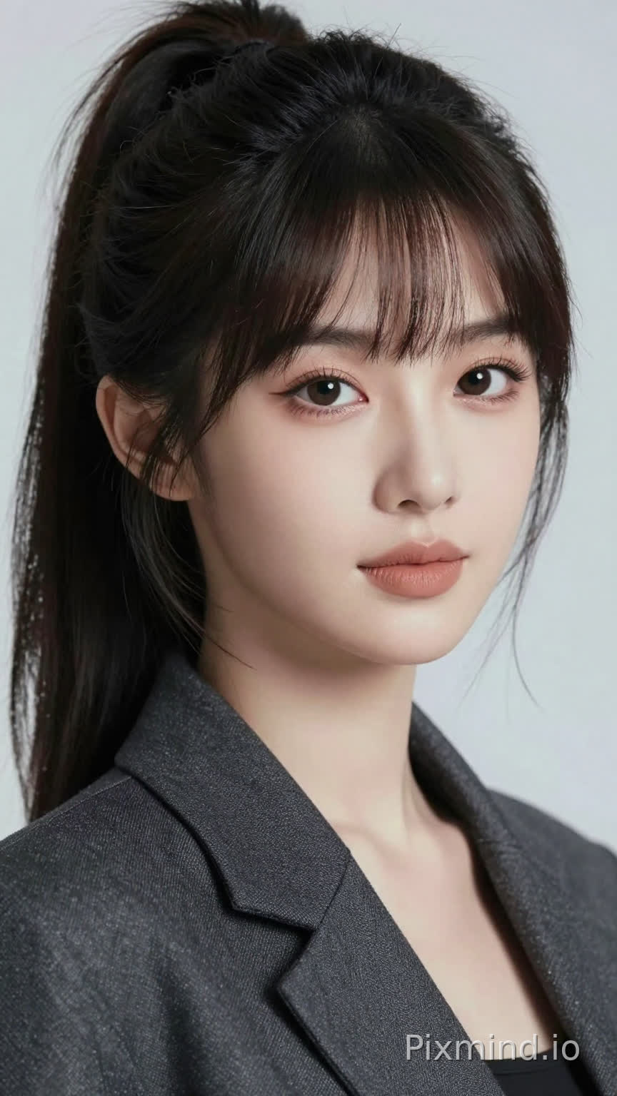 9:16, 22岁东方女性,皮肤白皙细腻,气质高级
面部轮廓:菱形脸,上下一样厚的唇,直鼻,标准的三庭五眼,下颌线柔和流畅,建模级精致骨相
五官细节:大眼睛丹凤眼,眼尾微微上扬,饱满卧蚕,山根高,鼻头圆润小巧,圆钝鼻型,帅气,m唇唇色自然裸色,笑眼弯弯
发型:高单马尾,空气感碎刘海,发丝蓬松微卷
穿搭:气质,衣服面料细节丰富
画面:8K超清写实摄影,半身肖像,写实,元气治愈感,细节丰富,颗粒感胶片质感,8K超清写实摄影,肖像特写,面部光影对比强烈,冷调滤镜,高级氛围感,大师级人像