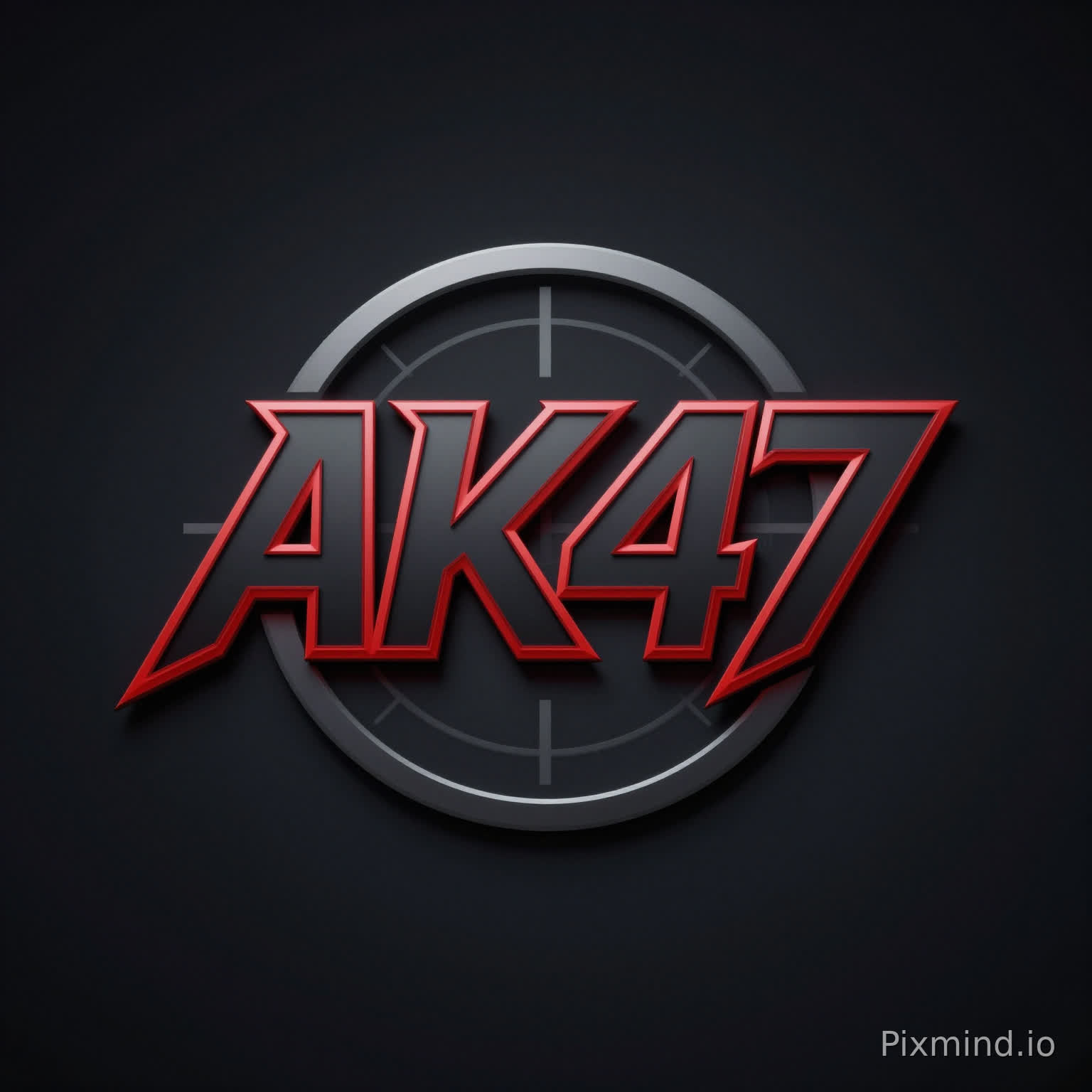 “Create a stylish, modern logo or graphic design featuring the initials ‘AK47’. Use a bold, clean typography with a slight 3D or metallic effect, in dark charcoal and electric red accents. Place the letters inside a minimalist circular badge or shield outline, with subtle crosshair or target‑like details in the background. Use a dark gradient background (black to deep navy) for high contrast, and keep the style sleek, edgy, and slightly futuristic, suitable for a brand, gaming, or streetwear aesthetic. No extra text.”