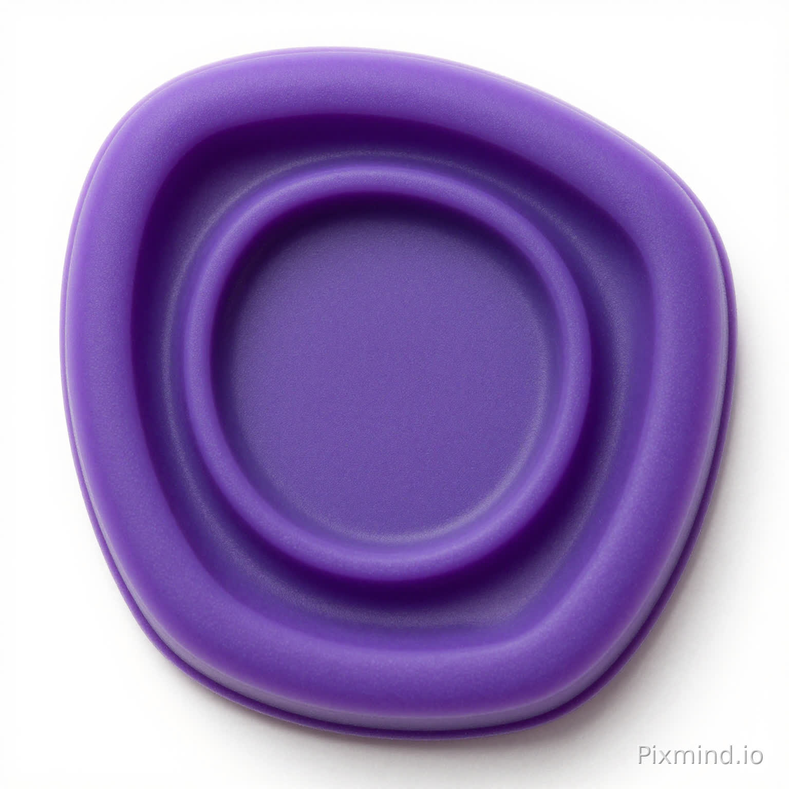 macro close-up product shot, orthographic slightly top-down view, no lens distortion, matte frosted food-grade silicone rounded triangle with 3 concentric stepped grooves, deep violet purple, ultra-fine micro-grain matte surface, no reflection, pure white background, soft studio even lighting, no hard shadows, raw product photography, 8K, sharp detail
--ar 4:3 --v 6.0 --style raw --s 0 --cref 【替换成你的原图直链】 --cw 100 --iw 2 --q 2