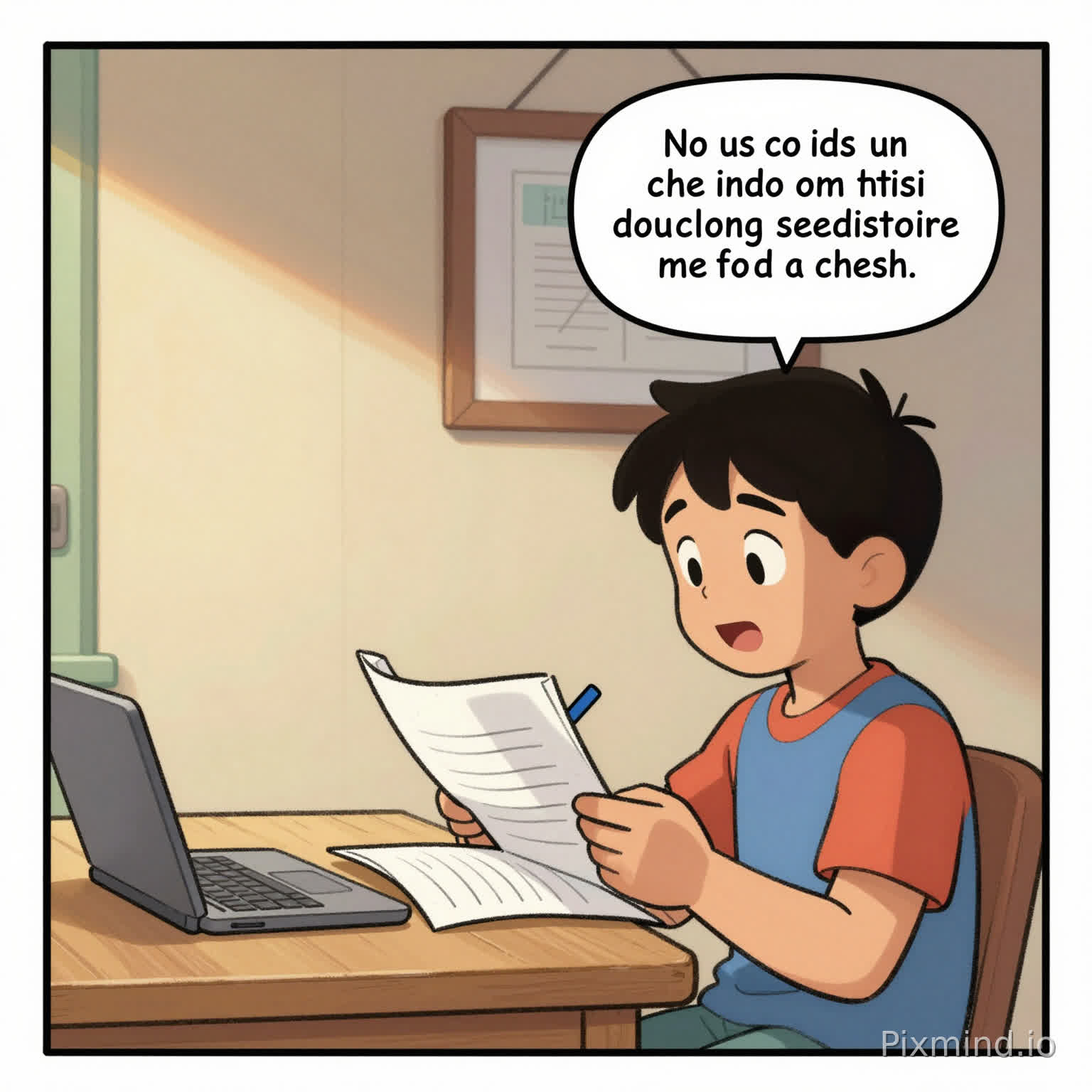 Un cómic de un chico de 13 años teniendo un día de aventura, en inglés sobre su daily routine, debe estar en presente simple y utilizar adverbios de frecuencia.
