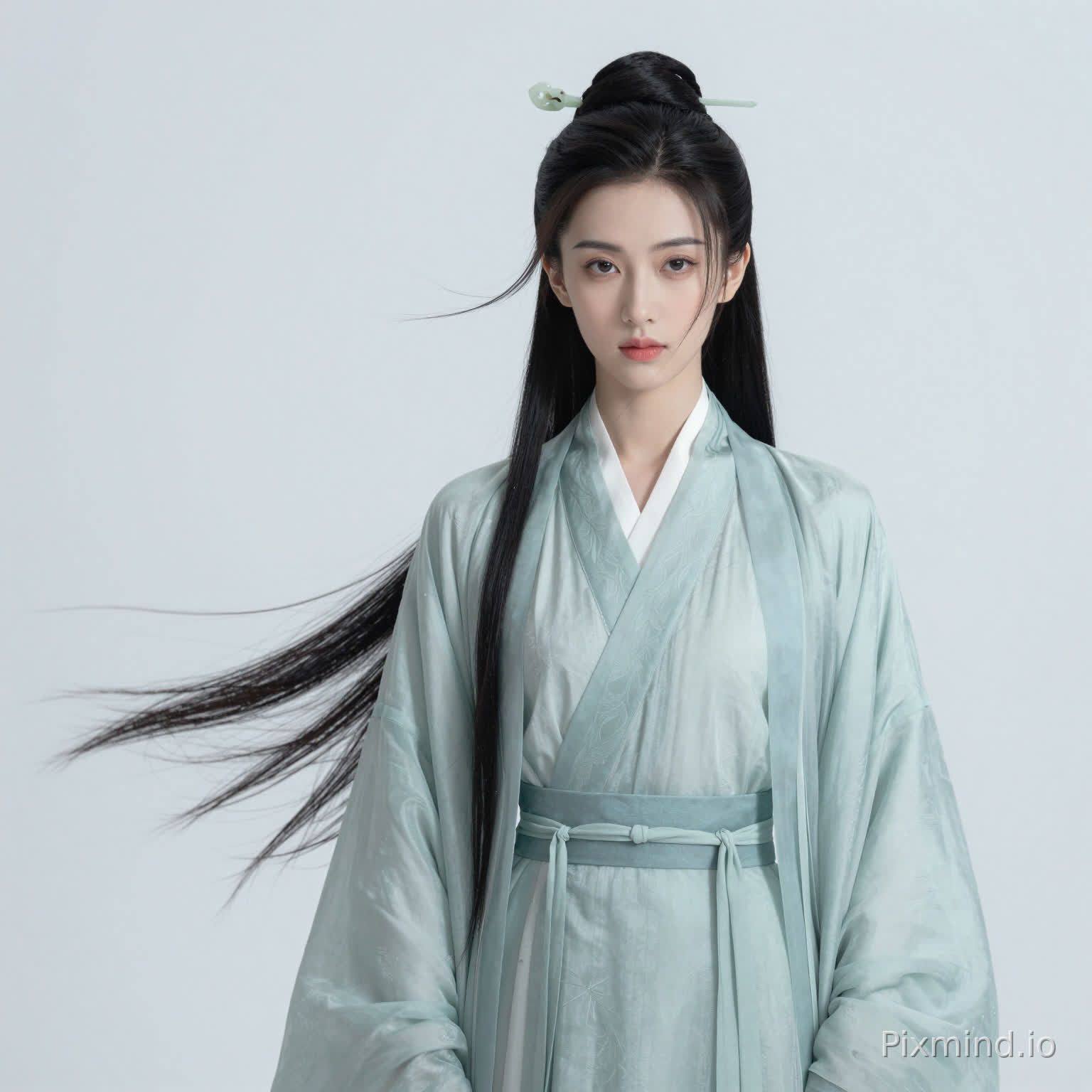 9:16画幅,纯白极简背景,整洁无杂物第一格:正面特写 ,五官精致立体,眉骨高挺,下颌线清晰,眼神深邃清冷,皮肤冷白
正面全身照,姿态端庄闲逸,广袖自然垂落,宽肩窄腰比例完美,发丝与衣袂飘逸舒展,背影修长挺拔【角色描述】:20 岁古风清冷世家公子,面如冠玉,唇色淡粉,自带疏离破碎感,气质出尘
服饰:贵公子身穿浅石青色丝绸汉服长袍,带有细腻的提花暗纹,剪裁干净利落,无繁冗装饰。面料垂顺而挺括。发间束以极简玉簪无其他华丽配饰,尽显低调奢华。
清晰发型:高束发造型,乌黑长发一丝不苟,浅绿玉簪束发,碎发自然垂落,鬓角修整干净饰品:简约素色腰封,无多余繁杂配饰,极简贵气
超写实,8K,电影级质感,发丝分明,服饰纹理清晰,皮肤质感通透,细节拉满,无瑕疵