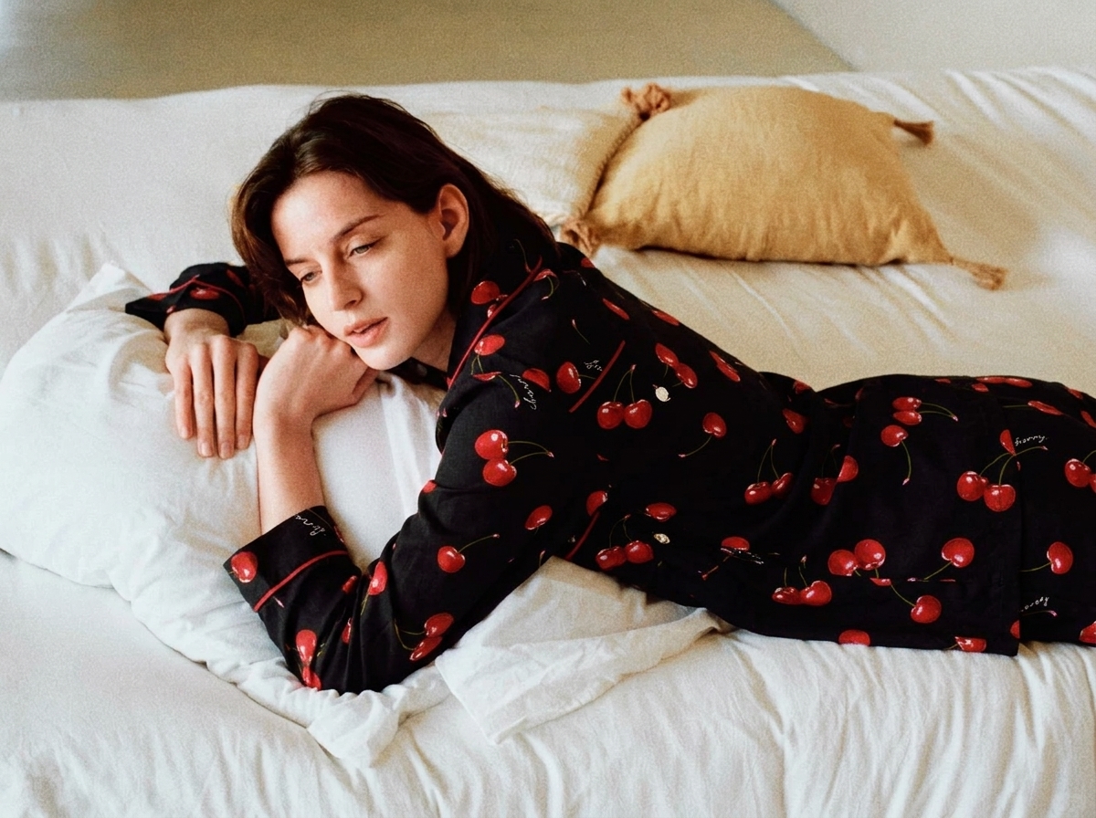 Please help me replace the long-sleeved top in Figure 1 and the long loungewear pants in Figure 2 onto the model in Figure 3, and remove the English text from Figure 3.