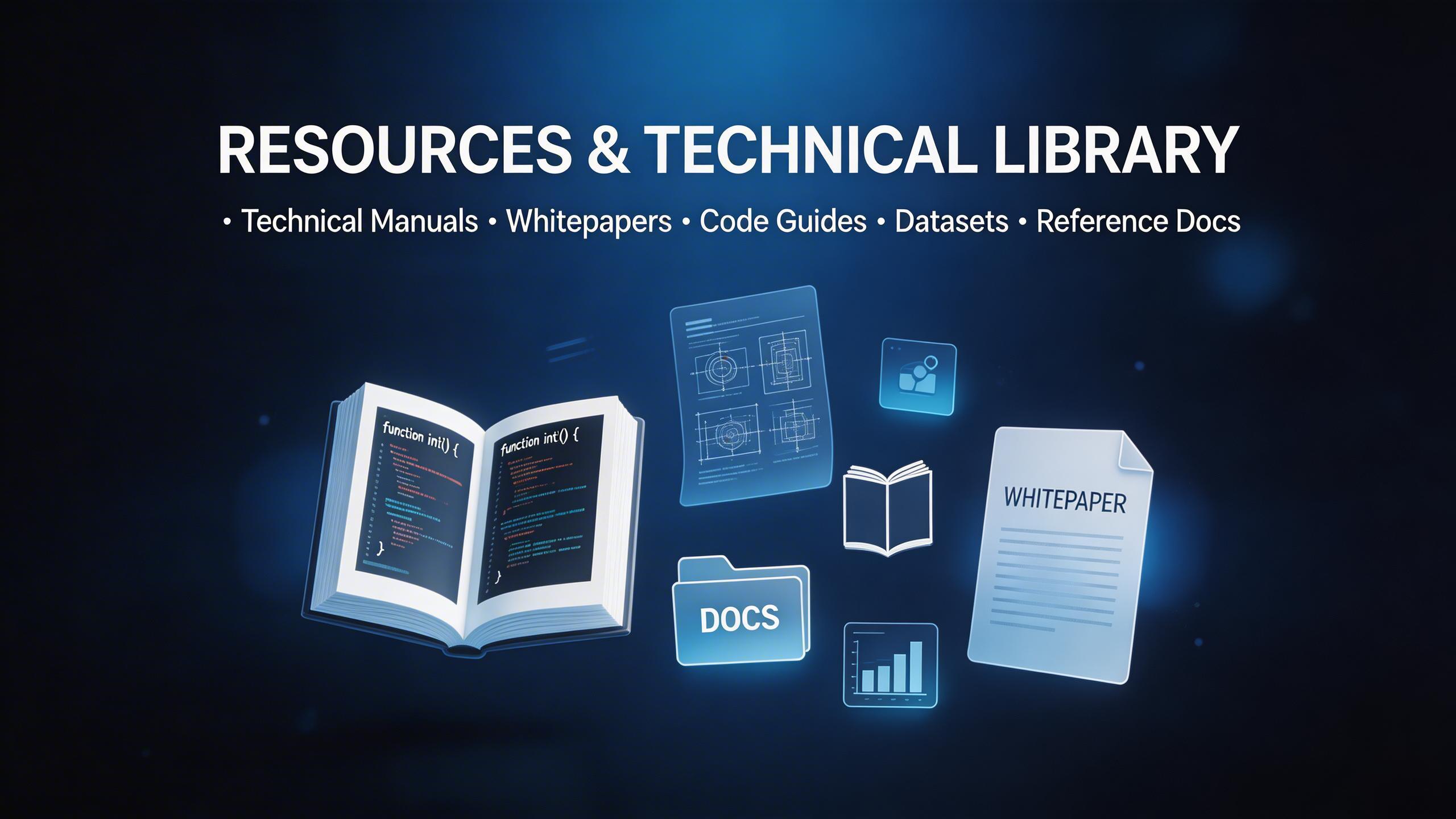 create a hero header image for a website which represents the concept of 'Resources & Technical Library'. do not include any people in the image
