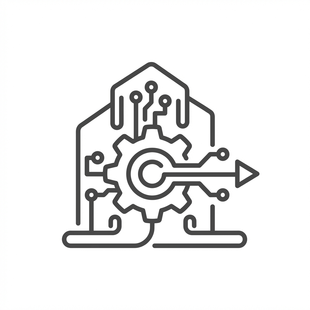 create a simple line icon which represents the concept of a company which has seamless, integrated facilities service built on technical depth. the line color should be dark grey / charcoal