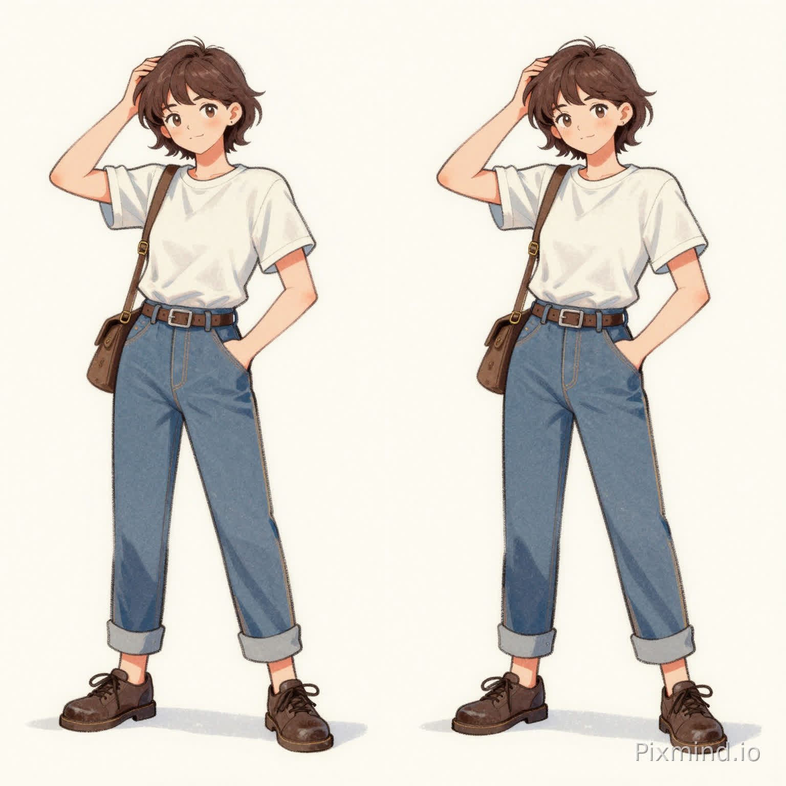 Use the first image as the character reference. Recreate the second image EXACTLY in terms of poses, composition, and layout. Do not change the poses. Only replace the character in the second image with the character from the first image. Keep every pose, angle, and expression identical to the second image. Draw in the same sketch/doodle style and with colors pls