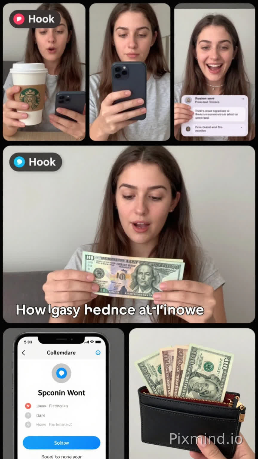 Create a high-quality 30-second faceless TikTok video about personal finance with a strong emotional impact.
The video should follow a clear storytelling structure: Hook → Problem → Realization → Solution → Call to Action.
Use a powerful hook in the first 2 seconds that immediately grabs attention. Begin with fast, attention-grabbing clips of daily spending (coffee, phone payments, online shopping)
Show payday moment (happy emotion, relaxed mood)
Show spending becoming chaotic and uncontrolled
Visualize money decreasing (bank app, empty wallet, low balance