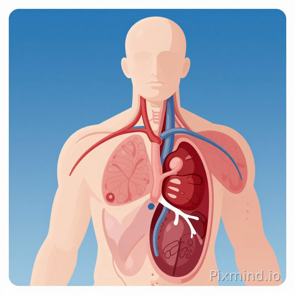 Una imagen de alta calidad, estilo ilustración médica/científica moderna y limpia. El fondo debe ser un degradado sutil, que vaya de un azul profundo y serio (representando la ciencia y la fisiología) a un rojo suave y cálido (representando la sangre y la circulación), transmitiendo una sensación de equilibrio y dinamismo.