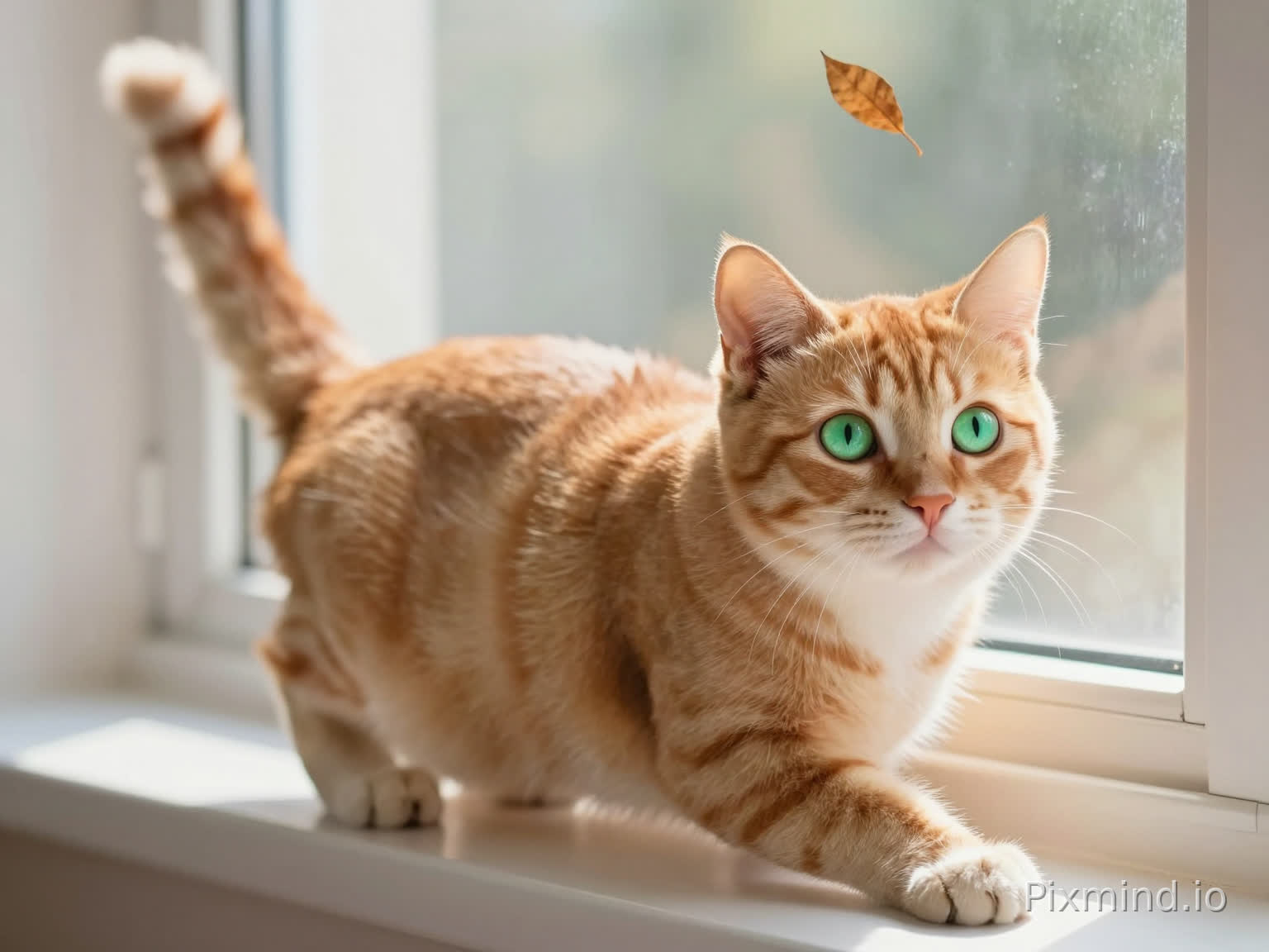 这是一只优雅的猫,拥有柔滑的毛发。她的毛色是温暖的橙色,带有一些细腻的白色斑点,像是晨曦中的阳光洒在她身上。猫咪的眼睛非常明亮,呈现出迷人的绿色,犹如两颗翠绿色的宝石,充满了好奇与灵动。
她的耳朵尖尖的,灵敏地捕捉周围的声音,时不时地微微抖动。猫咪的爪子小巧而灵活,走起路来轻盈无声,像一位优雅的舞者。在安静的午后,她喜欢舒展身体,懒洋洋地卧在窗台上,享受阳光的温暖。
当有动静时,她的尾巴会高高翘起,展现出她的自信与好奇心。无论是轻轻地追逐一片飘落的树叶,还是静静地观察窗外的鸟儿,这只猫总是充满了生气。她时而调皮,时而温柔,仿佛拥有无尽的魅力,让人忍不住想要靠近她,抚摸她那柔软的毛发。