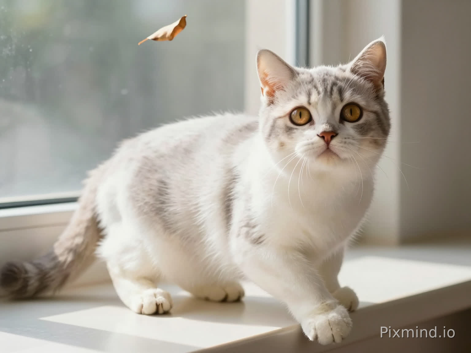 这是一只可爱的猫,毛色是柔和的白色和浅灰色相间。它的眼睛大而明亮,呈现出迷人的琥珀色,眼神中流露出好奇和一丝淘气。猫的耳朵尖尖的,时常竖起,像是随时准备捕捉周围的声音。
它的身体玲珑有致,步伐轻盈优雅,像是在舞蹈。爪子锋利而灵活,适合攀爬和捕捉玩具。猫咪喜欢在阳光下懒洋洋地打滚,肚子朝上,享受着温暖的阳光。
它性格温和,又不失独立,时常喜欢在窗边静静地观察外面的世界。一会儿可能会追逐一片飞舞的叶子,随即又跳回到主人身旁,温柔地蹭蹭,寻求抚摸。整体来看,这是一只既顽皮又温馨的小猫,带给周围的人无尽的欢乐。