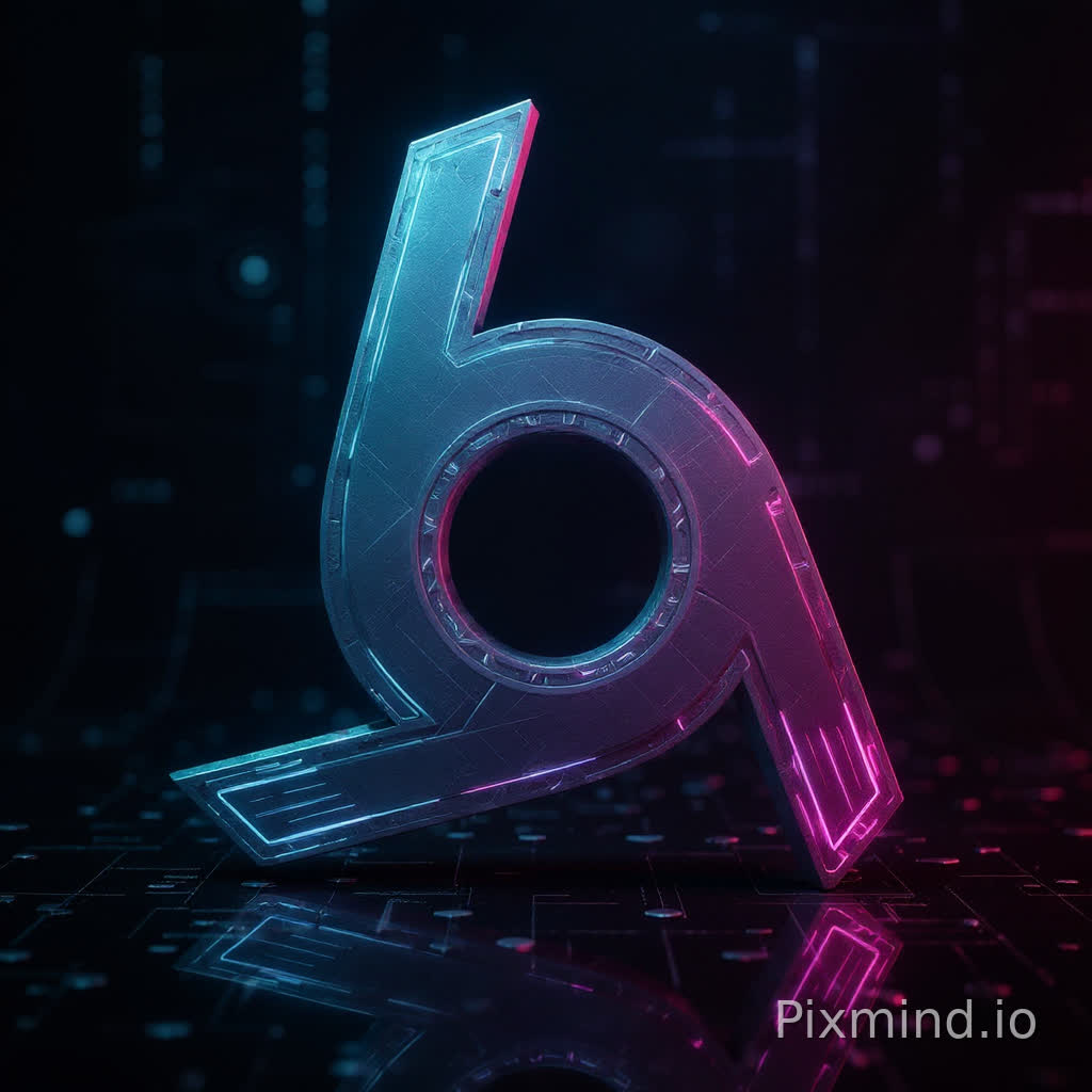 Futuristic logo in techno‑grid style — glowing neon lines (cyan and magenta), geometric symmetry, digital interface background, holographic grid with nodes and data streams, soft reflections on black surface, cyber aesthetic, premium minimalism, cinematic lighting, ultra‑sharp detail, 8K render, dark sci‑fi atmosphere.