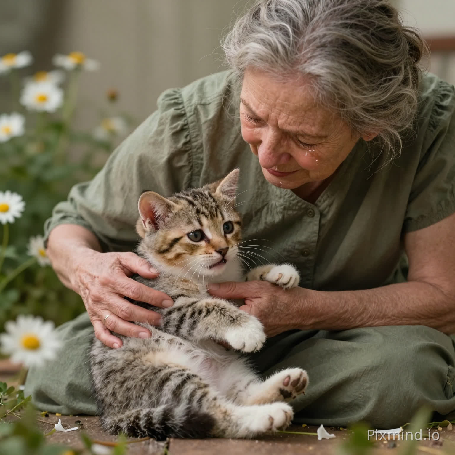 Mama Kitten rocks little Luna in her paws, but the tiny kitten begins to cry again, soft at first, then louder, trembling with hunger and discomfort. Mama’s heart tightens, her ears folding back as tears threaten her own eyes.
Grandma Barbara leans in, her voice calm but full of love:
“Oh, darling… I can see she’s upset. It’s alright, darling, it’s alright. Let’s see what she needs. She’s small, she’s fragile, and she’s counting on you—but we’re here to help.”
She gently brushes Luna’s tiny fur, humming softly. Luna’s mewling continues, and Auntie Daisy scoops her up, rocking her carefully:
“Oh, darling little Luna… there, there… it’s alright, darling. You’re safe now. Listen to my voice, darling, you’re loved, you’re protected.”
Mama Kitten watches, feeling tears spill down her cheeks, overwhelmed by worry. Auntie Pearl kneels beside her:
“Oh, darling… don’t cry yourself, darling. She’s crying because she needs help, and we’ll give it to her. Let’s make sure she’s warm, that she’s fed, and that she feels safe in your arms.”
Auntie Clover hums a soft tune, swaying back and forth with Luna, her gentle voice weaving calm into the room:
“Oh, darling… listen to the music, darling little Luna… you’re not alone, darling. You’re safe, you’re loved.”
Even Auntie Willow leans in, her protective eyes softening as she watches:
“Oh, darling… let’s help her calm down. She’s just a baby, and all she wants is warmth and comfort. We’ll help her feel safe, and you’ll see, darling Mama, you’re not alone in this either.”
Luna’s cries start to soften as the warmth, rocking, and soothing voices surround her. Mama’s paws shake as she holds her baby close, her voice trembling as she whispers:
“Oh, darling Luna… it’s alright, darling. We’re here. We’re all here for you.”
Grandma Barbara rests a gentle paw on Mama’s shoulder:
“Yes, darling… let her cry, but know you’re not facing this alone. We’ll help you care for her every step of the way.”