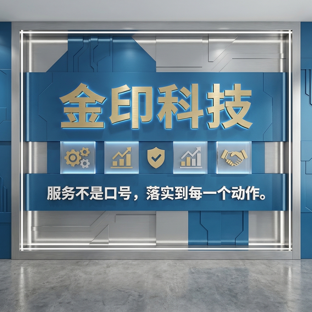 【平面设计提示词 【金印科技】【金融行业行业】 - 企业形象墙】
辅助信息:服务不是口号,落实到每一个动作。
【视角要求 - 正面视角】
⚠️ 展示项目正面视角效果,正面全景图展示整体效果。
设计类型:企业形象墙
布局方式:居中对称
视觉风格:现代简约风格,简洁线条,扁平设计
主色调:tech blue + noble gold | 辅助色:pure white + silver
参考风格:极简主义
画面比例:16:9 横版
材质:亚克力板、不锈钢
工艺:烤漆、背光照明
预算档次:中配(标准版)(350-600元/㎡)
推荐材质:宣绒布/不锈钢/发光字
推荐工艺:3D浮雕打印/背发光/烤漆
档次说明:品质优良,有立体感,适合成长型企业
═══════════════════════════════════
【立体感要求 - 重要!】
═══════════════════════════════════
⚠️ 必须是3D立体效果图,不是纯平面设计!
立体效果要点:
• 展示材质本身的厚度感(如金属边框、立体字、凹凸纹理)
• 合理的光影关系:亮部高光、暗部阴影,塑造立体层次
• 材质质感表现:金属反光、亚克力透光、木纹纹理等
• 前景、中景、背景的虚实关系,营造空间深度
• 避免纯2D平面效果,所有元素应有明显的立体感
═══════════════════════════════════
【设计元素】
═══════════════════════════════════
企业品牌元素、专业排版、清晰图标、均衡的视觉层次、充足的留白空间、高对比度文字(可读性强)
═══════════════════════════════════
【构图传达】
═══════════════════════════════════
专业感、现代感、企业认同、简洁美学、品牌价值
═══════════════════════════════════
【技术规格】
═══════════════════════════════════
印刷-ready、CMYK色彩模式、矢量友好元素、适当的出血区域、专业的完工艺