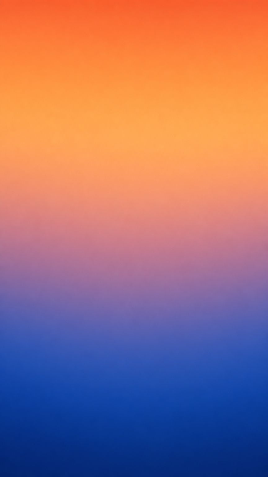 A minimalist vertical phone wallpaper, smooth linear gradient transitioning from warm sunset orange at the top to serene deep ocean blue at the bottom. Clean, soft color blending, no hard edges, no geometric shapes, pure color transition. iOS official wallpaper style, gentle and healing aesthetic, high-end design, flat vector style, 8k, high resolution --ar 9:16 --style raw --v 6.0