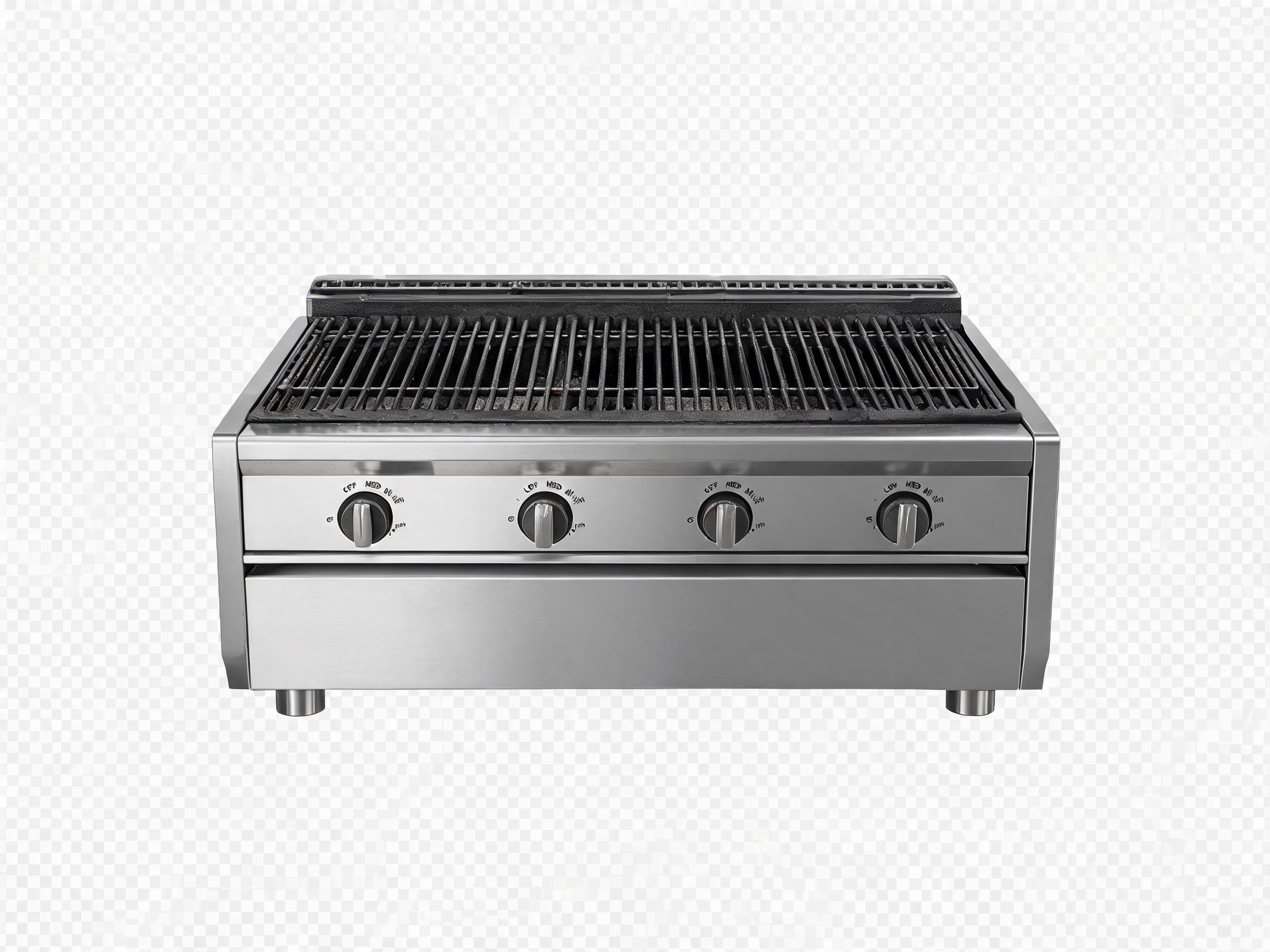 a char grill unit for a commercial kitchen. isolate the unit, do not place it in a kitchen setting. give it a transparent background