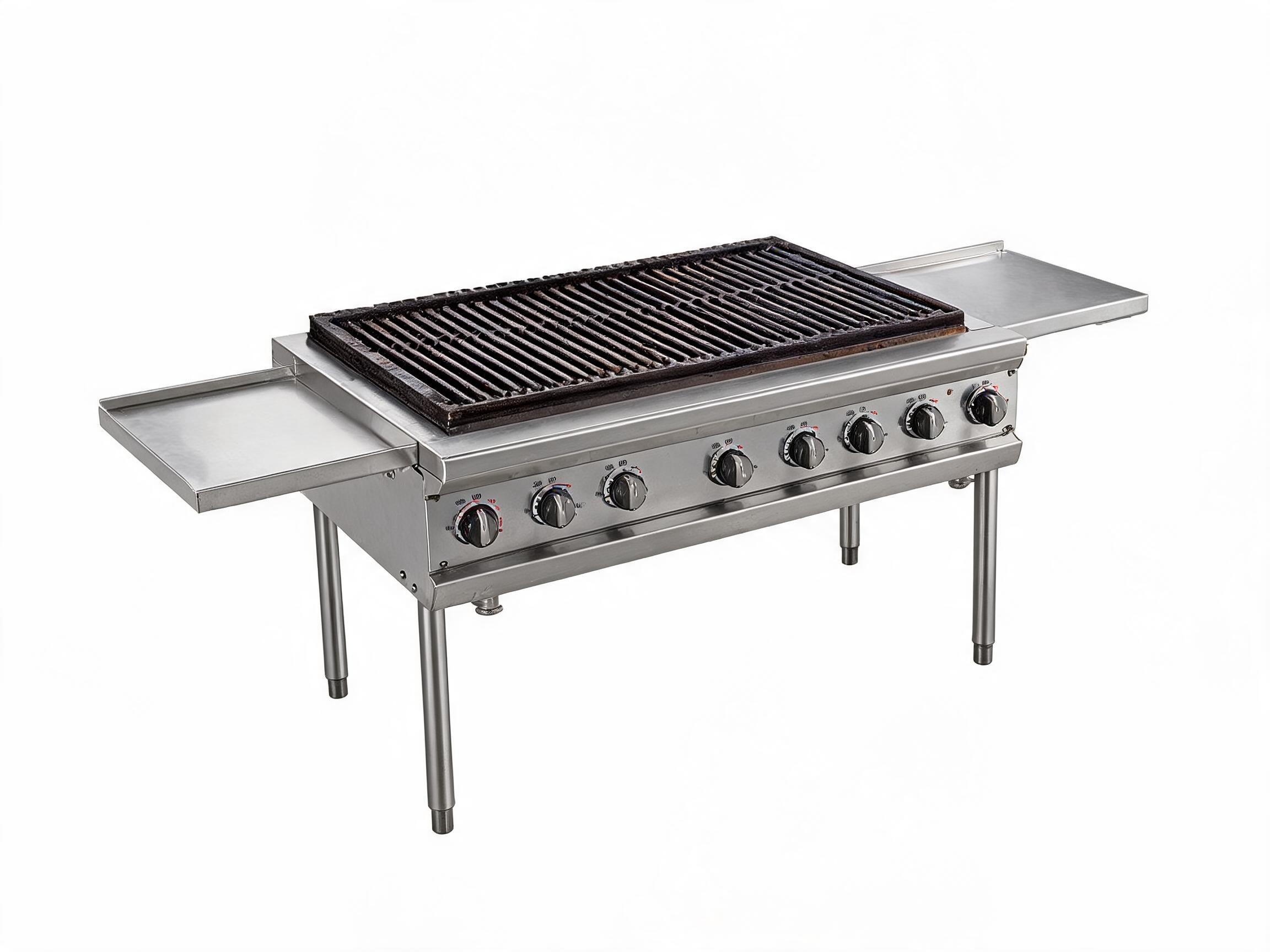 a char grill unit for a commercial kitchen. isolate the unit, do not place it in a kitchen setting. give it a white background