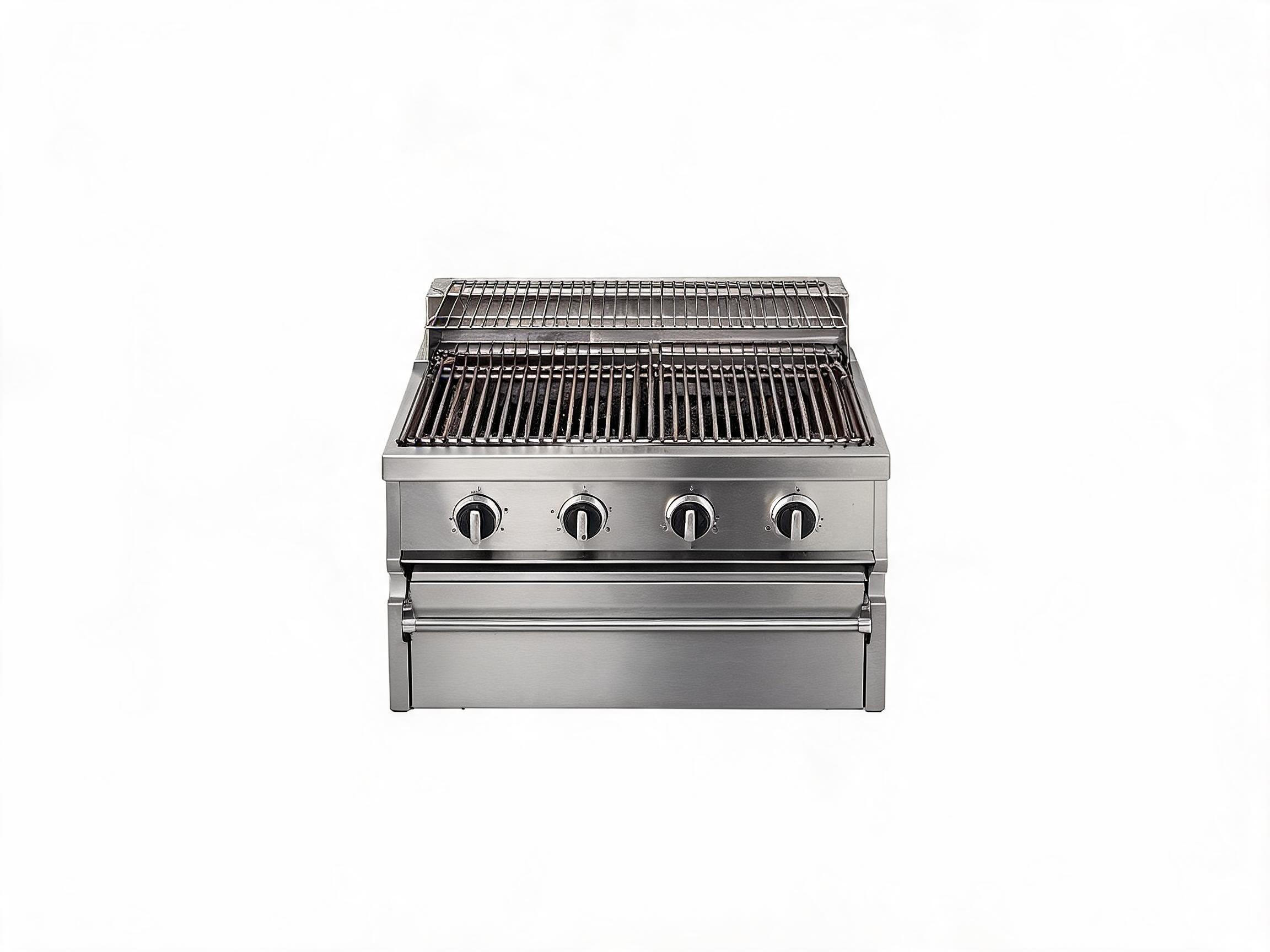 a char grill unit for a commercial kitchen. isolate the unit, do not place it in a kitchen setting. give it a white background