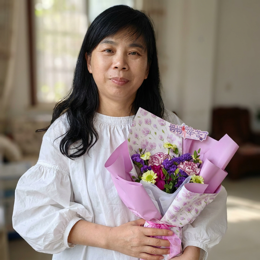 严格贴合参考图人物原貌,保留原生五官脸型与神态,少美颜少磨皮,保留真实皮肤质感,自然黑发,气质温婉大方,简约日常穿搭,清新自然光影,真人写实艺术写真,构图舒适,高清自然,五官比例自然,神态贴近本人