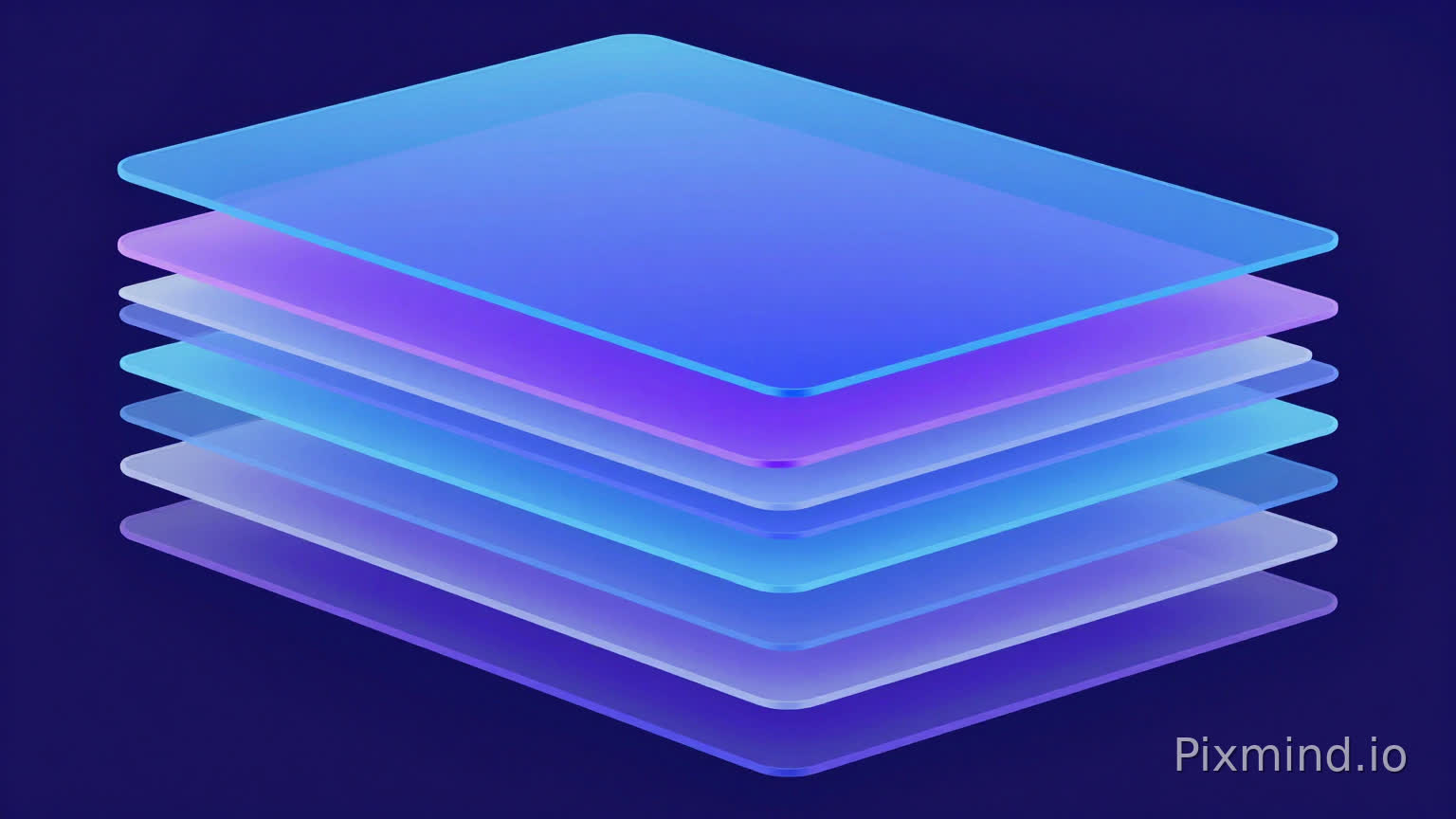An abstract visualization of image layer decomposition showing multiple semi-transparent colorful layers stacked on top of each other, like Photoshop layers panel made visual, modern tech aesthetic with blue and purple tones, digital art