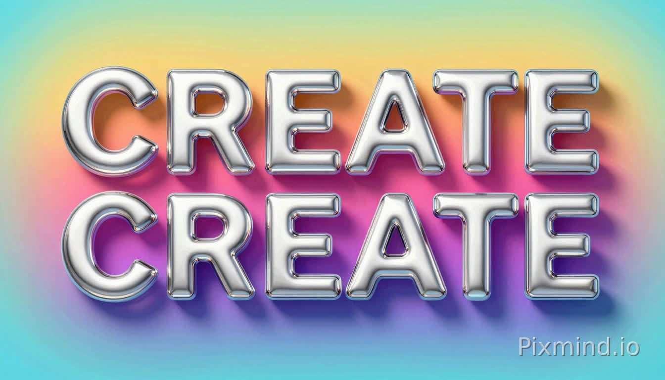 A creative poster with bold 3D metallic silver typography reading CREATE floating over vibrant gradient background, modern graphic design, text layer separation concept
