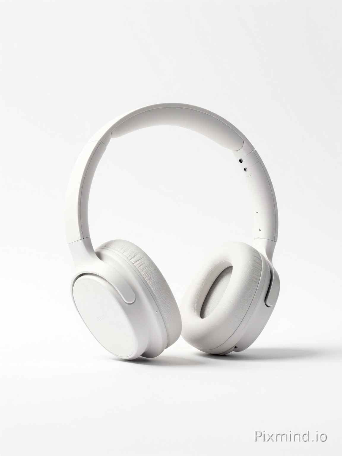 Professional e-commerce product photo of a sleek white wireless headphone on a pure white background, studio lighting with soft shadows, high-end commercial photography, product centered in frame with elegant presentation