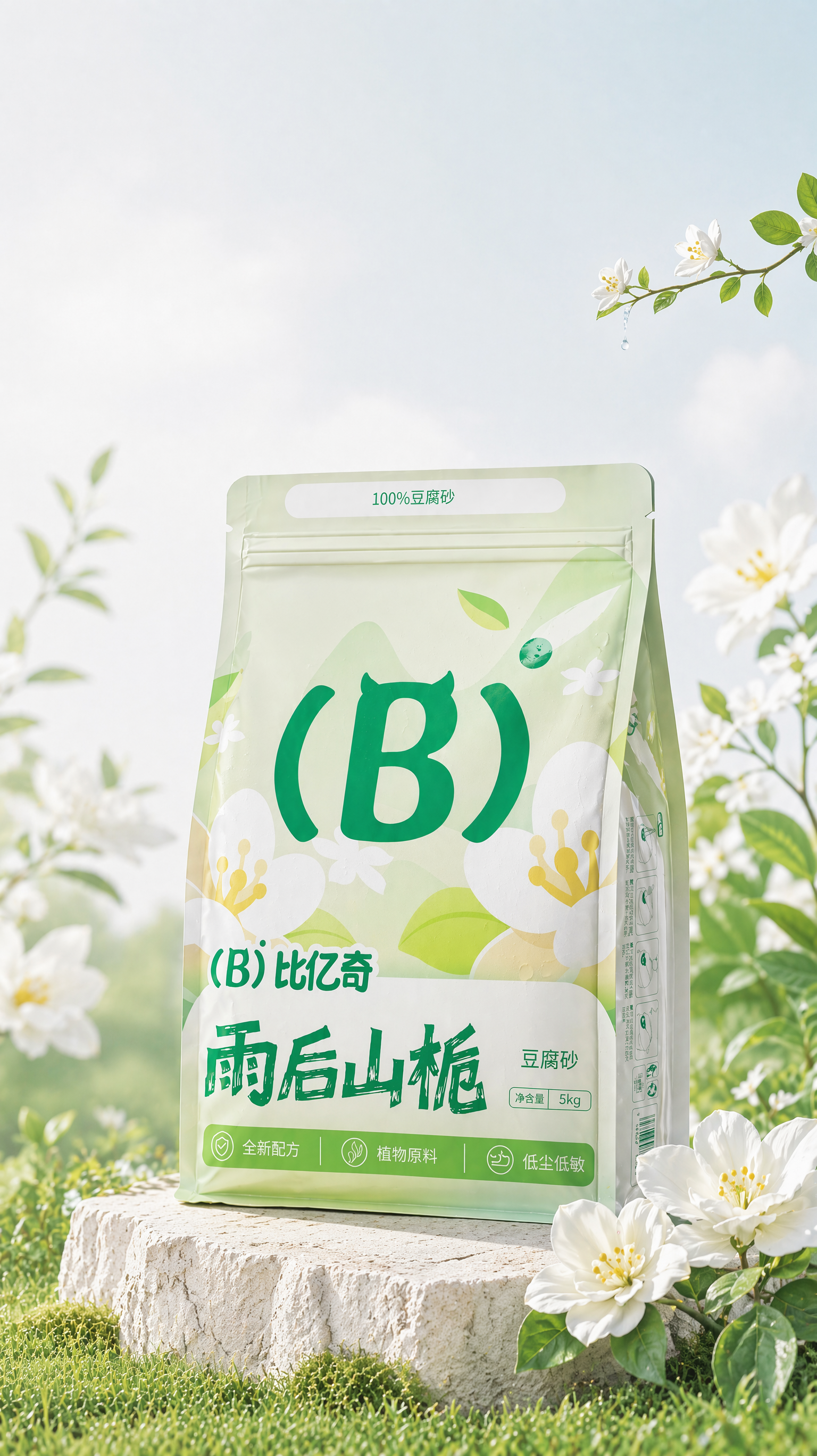左边红色圈内植物和花处理简化干净一点,参考图2,与中间包装拉开色差距离,避免溶在一起。包装左上角蓝色圈内褶皱效果去除掉,包装环境光影响小一点。包装右下角2朵花变高级一点参考图4的花。包装下面的石头质感参考图5,其余不变。