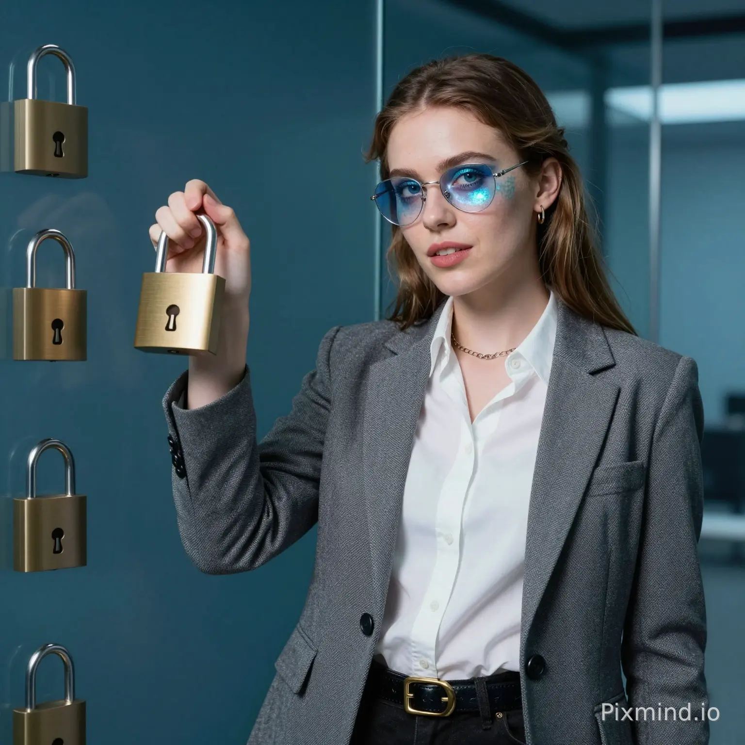 Make a interessant Business woman with a siren Look to her that gets out and locks customers in 20/25y Marketing Ironie modern girl tja