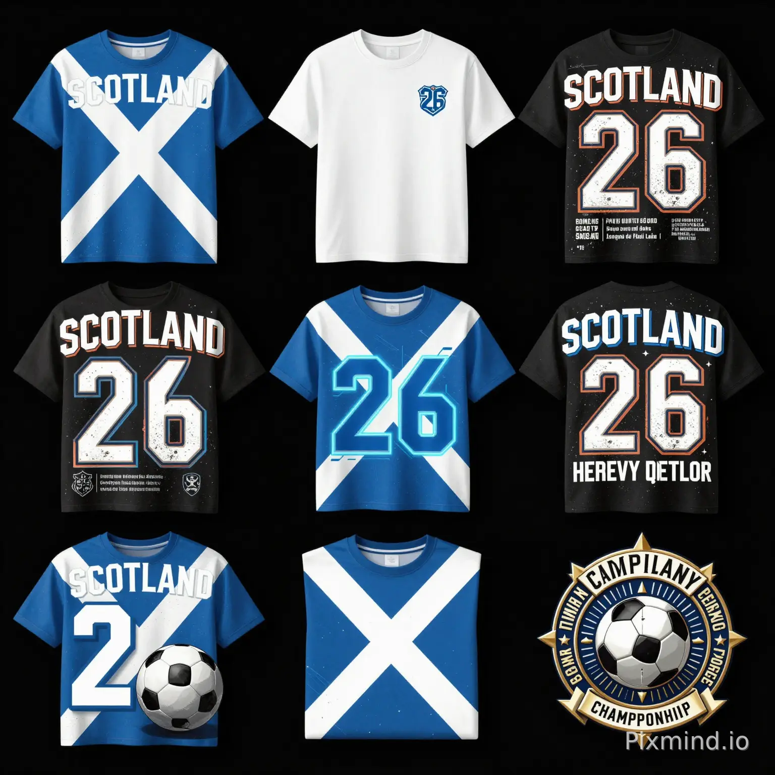 参考我上传的T恤印花设计。保留其核心主题含义:苏格兰(Scotland)、苏格兰国旗元素、足球运动、数字26、运动文化与国家认同感。
请生成10个不同风格的T恤印花方案,统一使用纯黑色背景,每张图一个独立设计。
要求:
保留“SCOTLAND”“26”“足球”“苏格兰十字旗”四个核心元素;
不直接复制原图构图;
每个方案采用不同设计语言;
适合潮流服装品牌印花;
高对比度、高清矢量感;
居中构图,适合胸前大面积印花;
输出10张不同图片。
10种风格分别为:
街头涂鸦风(Graffiti)
极简现代运动风(Minimal Sports)
做旧复古足球海报风(Vintage Football Poster)
朋克摇滚风(Punk Rock)
赛博朋克霓虹风(Cyberpunk)
日式潮牌风(Japanese Streetwear)
金属乐队Logo风(Heavy Metal)
几何抽象运动风(Geometric Abstract)
3D立体竞技风(3D Sports Graphic)
豪华冠军徽章风(Championship Crest)
统一要求:
黑色背景,蓝白主色调体现苏格兰国旗元素,足球细节丰富,字体具有视觉冲击力,高端服装印花效果,电商展示级渲染,4K超清。
如果是 Midjourney、Flux、GPT 图片生成器等模型,我建议再加强一点创意自由度:
保留主题而非复制原图,允许重新设计排版、字体、旗帜表现形式、足球位置和数字造型,每张图都具有明显差异化,避免重复构图和相似视觉风格。