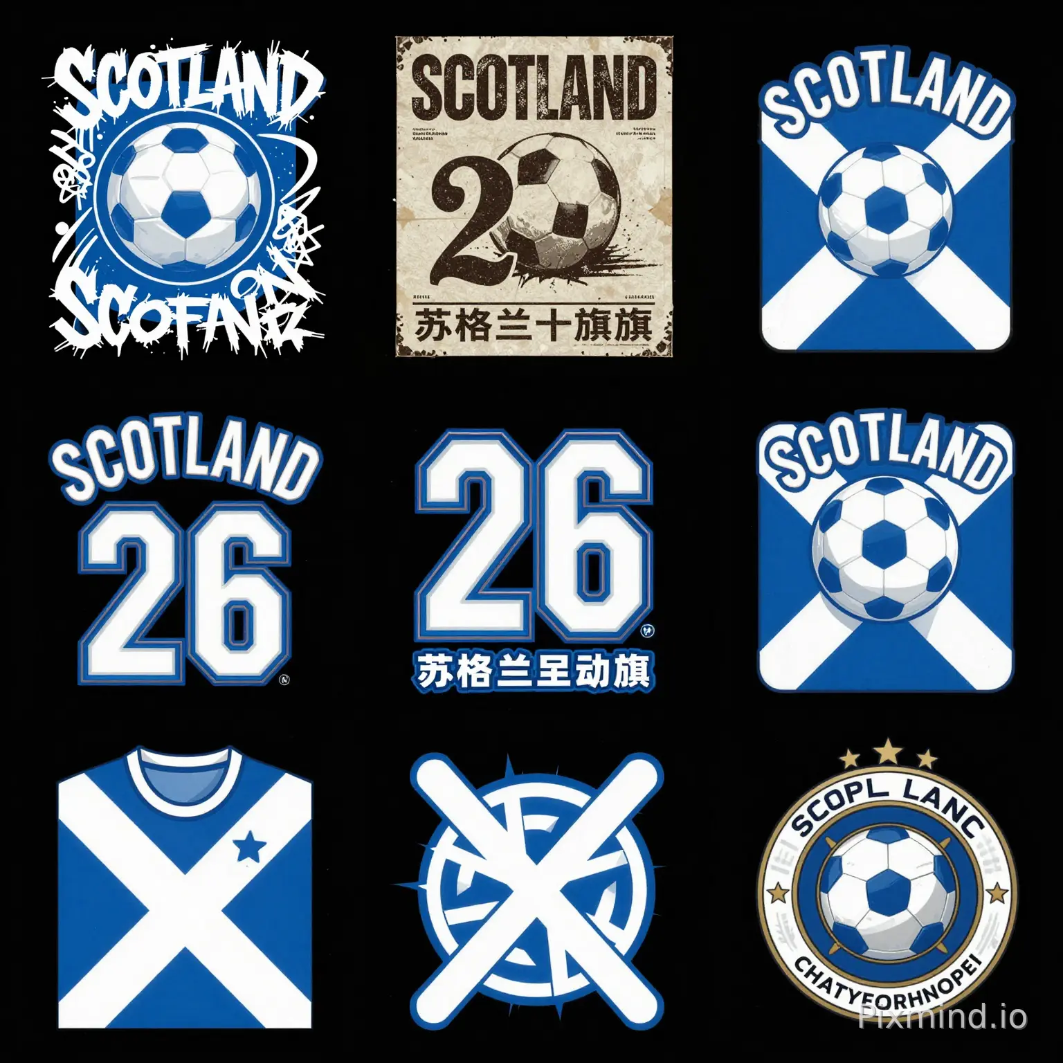 保留“SCOTLAND”“26”“足球”“苏格兰十字旗”四个核心元素;
不直接复制原图构图;
每个方案采用不同设计语言;
适合潮流服装品牌印花;
高对比度、高清矢量感;
居中构图,适合胸前大面积印花;
输出10张不同图片。
10种风格分别为:
街头涂鸦风(Graffiti)
极简现代运动风(Minimal Sports)
做旧复古足球海报风(Vintage Football Poster)
朋克摇滚风(Punk Rock)
赛博朋克霓虹风(Cyberpunk)
日式潮牌风(Japanese Streetwear)
金属乐队Logo风(Heavy Metal)
几何抽象运动风(Geometric Abstract)
3D立体竞技风(3D Sports Graphic)
豪华冠军徽章风(Championship Crest)
统一要求:
黑色背景,蓝白主色调体现苏格兰国旗元素,足球细节丰富,字体具有视觉冲击力,高端服装印花效果,电商展示级渲染,4K超清。
保留主题而非复制原图,允许重新设计排版、字体、旗帜表现形式、足球位置和数字造型,每张图都具有明显差异化,避免重复构图和相似视觉风格。
