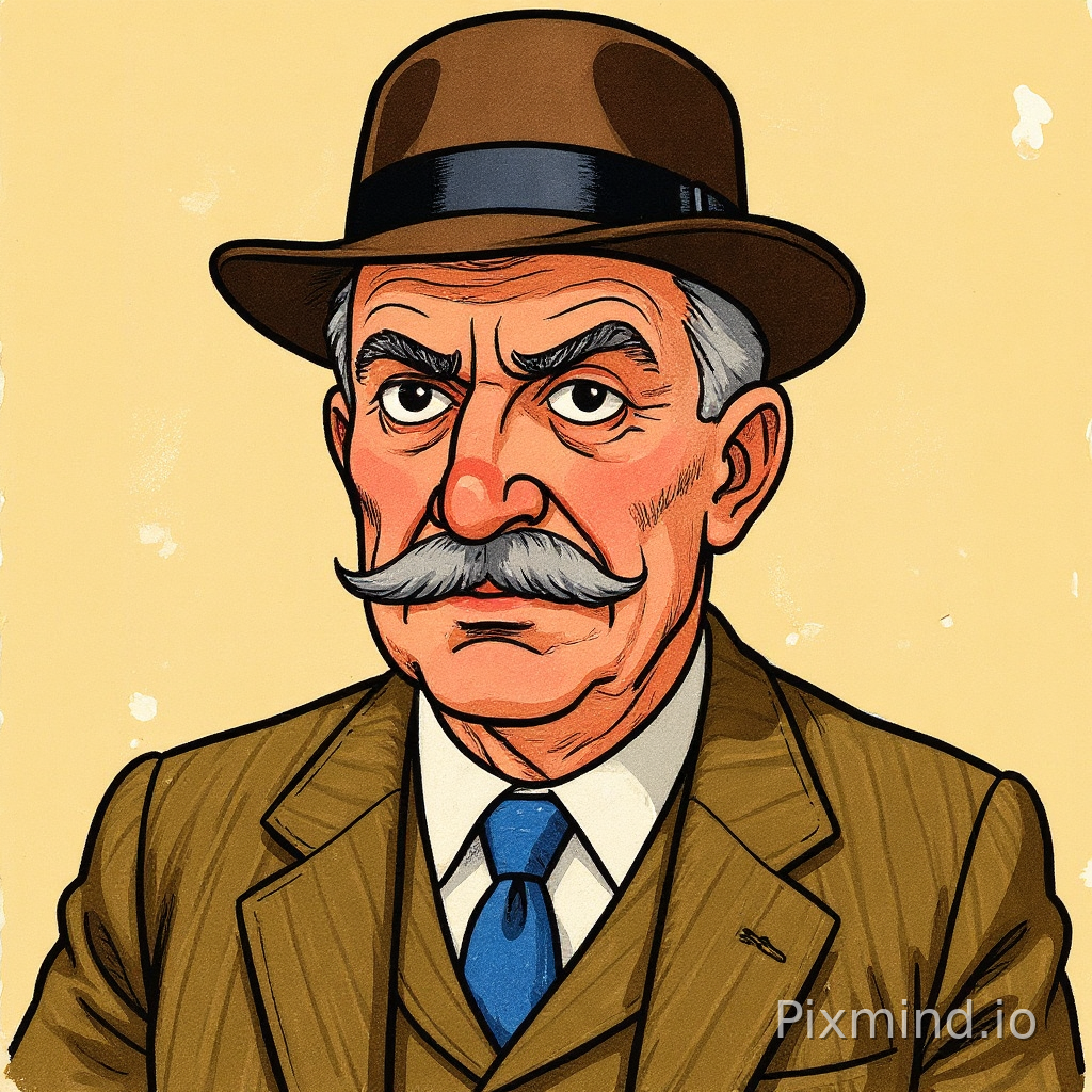 use the face of the image as Professor Tournesol in a tweed jacket and a classic hat in a style that resembles the art style of Tintin. Include features typical of the Tintin comics, such as bold outlines, vibrant colors, and exaggerated facial expressions without wrinkles in the face