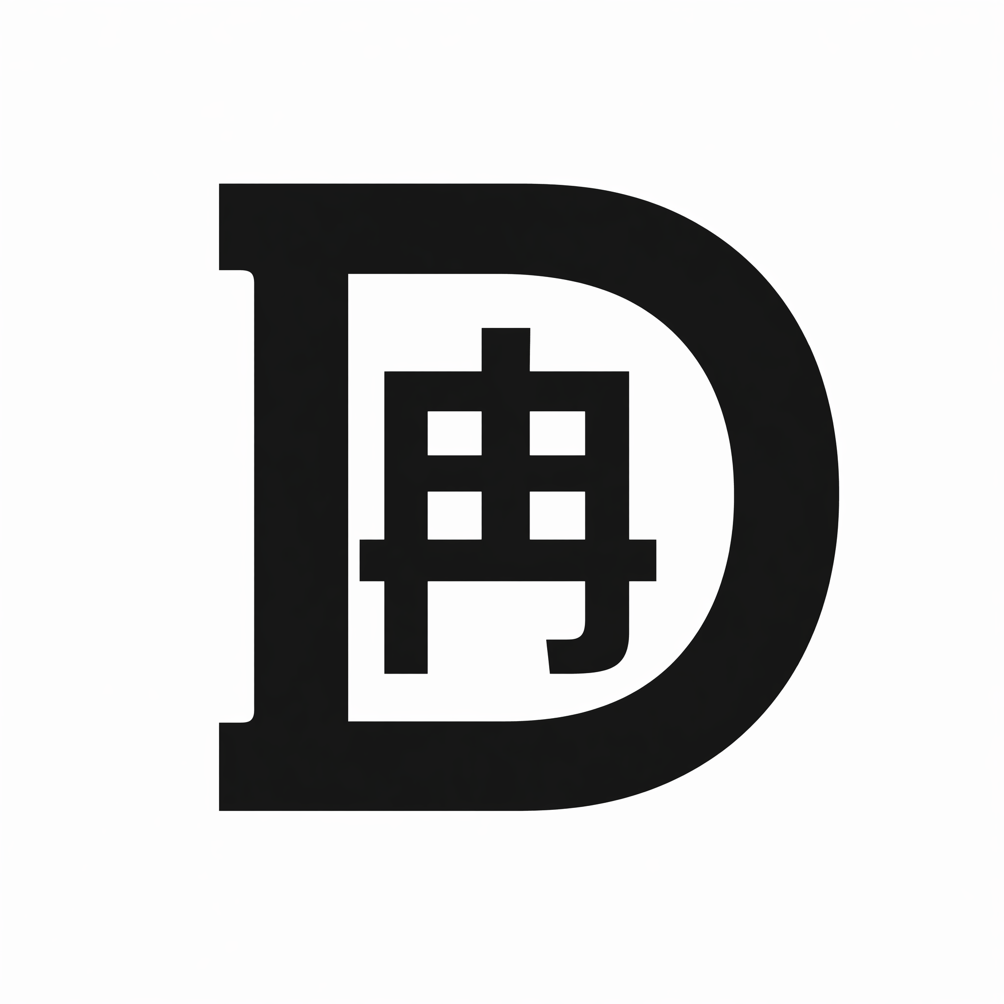 商业LOGO设计文案,品牌:大冉烟酒,正方形1:1构图,适配微信头像,极简扁平化矢量图标,整体由大写英文字母D作为外轮廓完整包围内嵌汉字“冉”,D轮廓线条粗细均匀,汉字冉采用稳重简约黑体造型,笔画规整,D与冉正负形融合一体,无多余装饰元素,单色黑色图案、纯白色背景,无渐变、无立体效果、无花纹、无酒瓶香烟写实图案,轻奢烟酒门店标识,线条干净利落,留白匀称,现代国风简约商标,可矢量缩放,构图居中饱满