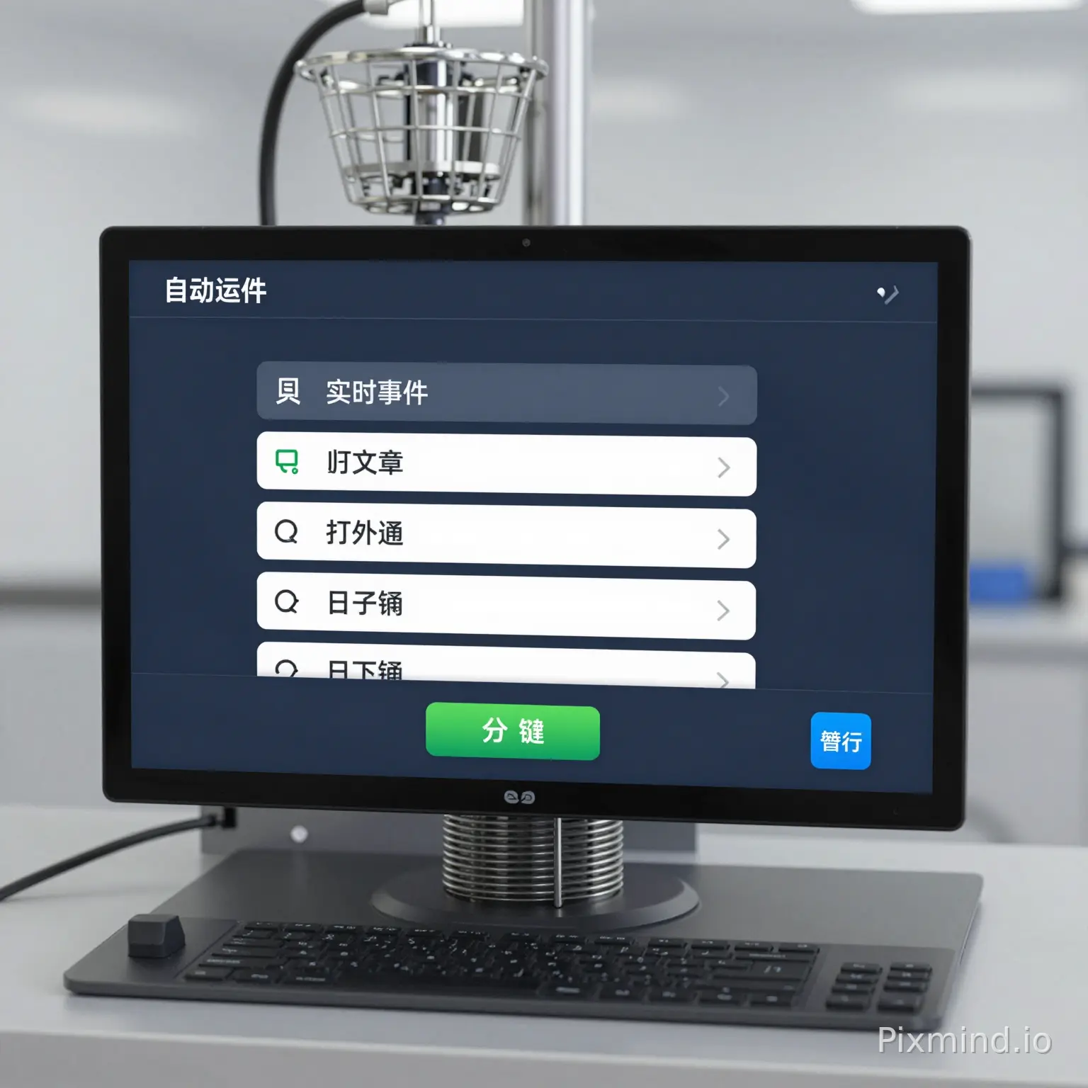 帮我生成一张插篮机自动运行软件界面，界面内容要有实时事件的监测通知，要有启动键，暂停键，插篮计数部分