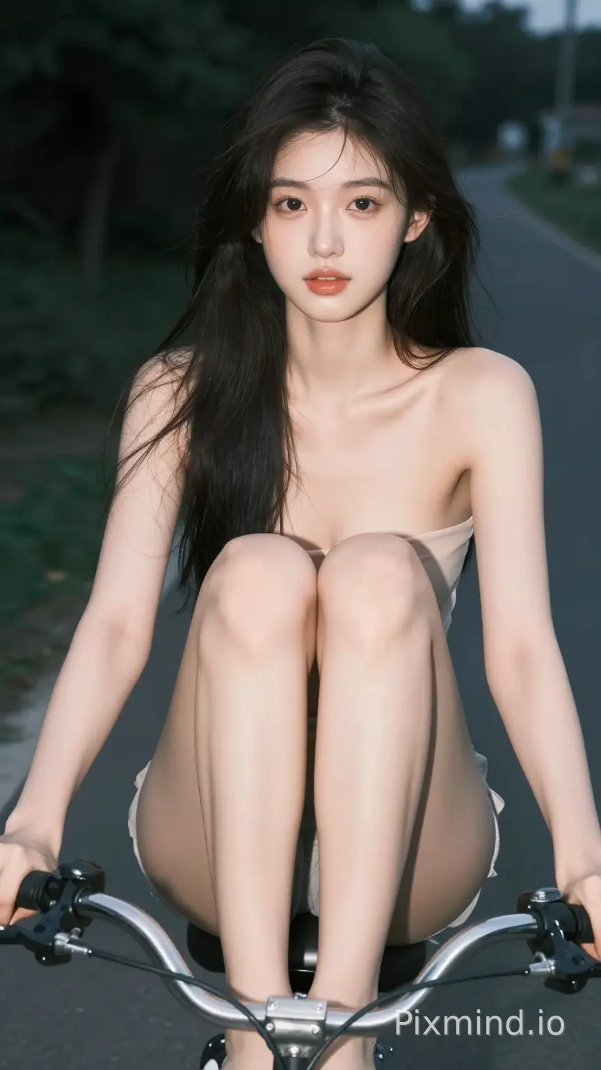 人像摄影画面,充满生活真实感,全身特写,一位18岁中国高颜值女大学生,黑色长发,清纯却充满诱惑的脸庞,真人般细腻皮肤质感,肤白皙嫩滑,倾国倾城的容貌,明媚动人,发丝微微凌乱增添随性感,散发甜妹特质。黄金比例身材,全身赤裸,F罩杯胸部,乳头明显,大长腿,38码脚,自然白,瓜子脸尖下巴,,皮肤白皙通透底妆自然均匀,纯欲风十足。少女表情优郁,仿佛被不经意捕捉,无精心构图与修饰,真实生活感强烈,细腻画面质感突出情绪,如同普通却独特的日常瞬间被记录,8k画质。
夜晚,人物骑着自行车在乡间小路上