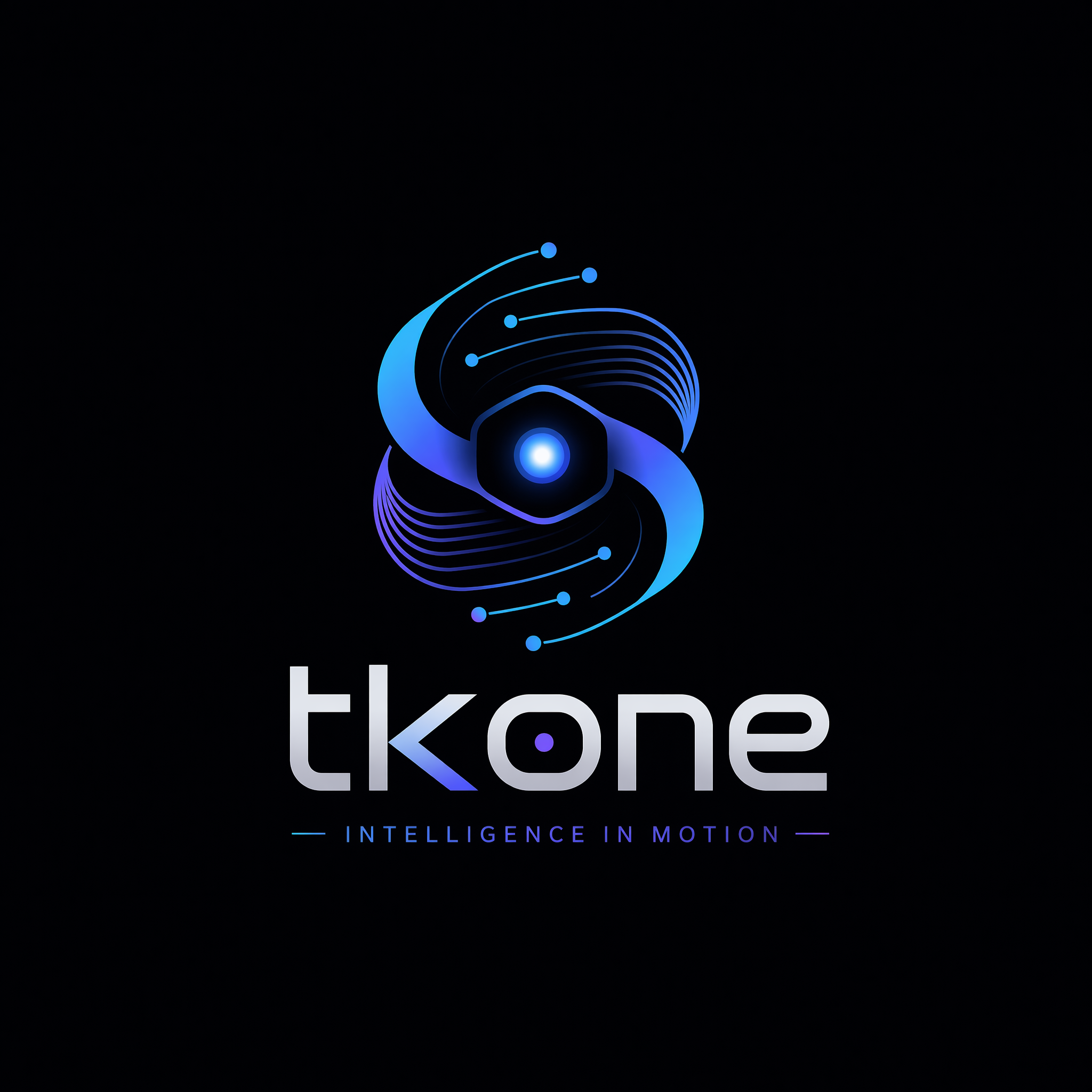 A minimalist, futuristic, and smart logo for 'tkone', an AI product. The design should explore highly abstract representations of an AI core or intelligent processing, using clean geometric shapes, flowing lines, and subtle gradients. Concepts should include: 1) an abstract emblem hinting at a 'thinking' or 'processing' core, 2) dynamic and interconnected elements symbolizing data flow and learning, and 3) 'tkone' typography creatively integrated with an abstract tech symbol. The aesthetic must be sleek, modern, professional, and emphasize innovation. High resolution, 4K quality, professional design.