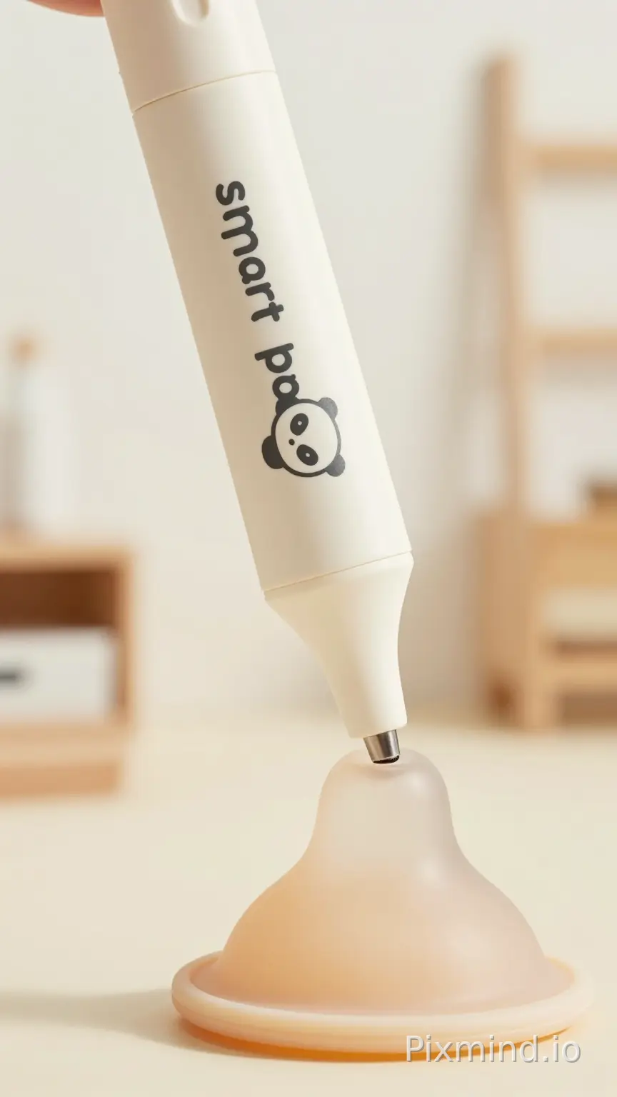 镜头类型:特写
场景:母婴设计软装工具极致特写
运镜:焦点从“smart panda”专属字样转移到模糊背景,然后硬切到下一个镜头。
色调:奶杏低饱和暖调,画面通透干净、柔光母婴质感。
画面:视频开篇,奶白色母婴设计雕刻笔特写,笔杆印有哑光黑色“smart panda”品牌字样,画面中心叠加熊猫布布卡通IPlogo;快速硬切至母婴硅胶修边工具旋转打磨奶嘴原料特写。
音效:硅胶原料轻柔打磨细碎白噪音,轻柔背景音乐起。
转场:硬切
AI绘图提示词:极致特写镜头,柔焦母婴柔光棚拍光影,焦点从一支印有哑光黑“smart panda”字样奶白色设计雕刻笔缓缓转移,背景虚化ins风母婴设计工作室、原木软装+奶白墙面;硬切切换硅胶奶嘴原料打磨工具特写,整体画面温润通透,低饱和奶杏暖色调,无冗余杂物,轻奢母婴商业摄影质感,画面干净高级。