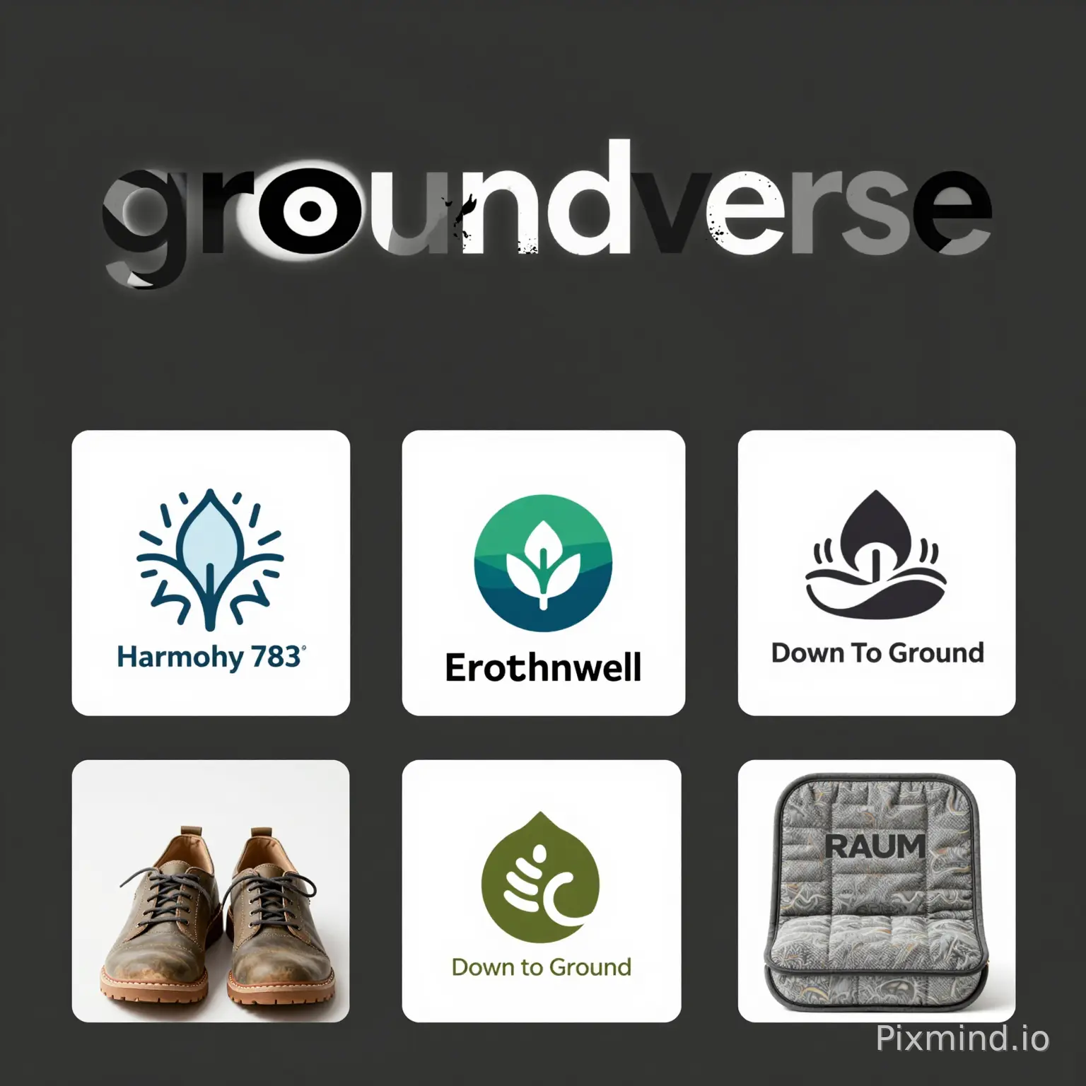 要做一个跨境电商品牌,品牌名称是groundverse,主要围绕接地产品,有鞋子、床单、地垫等,要求图片简洁明了,参考国外的logo品牌grounded、Harmony 783、Earthing、groundwell、Bahe、Down To Ground 、RAUM