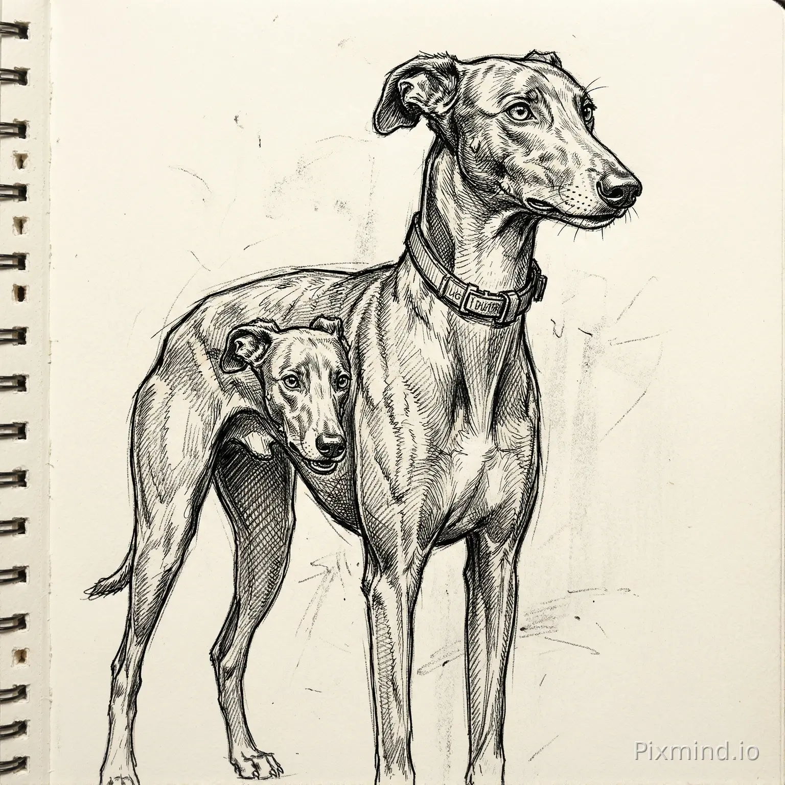 But make that woman like a greyhound. That woman has a filter, dog filter greyhound type and she's drawn in the style of sketchy line art...